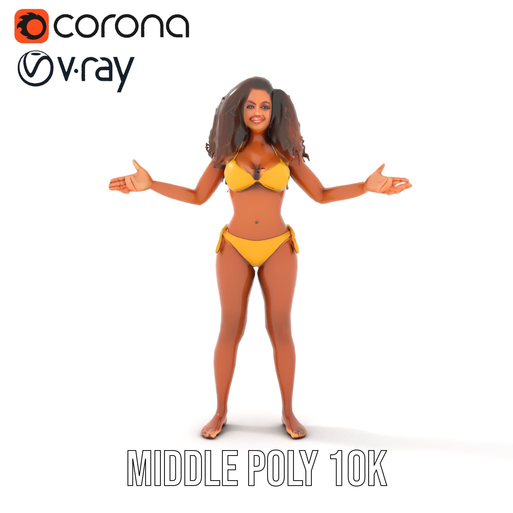 Sunshine Bikini Female Character Rigged and Animated Low-poly 3D model_32