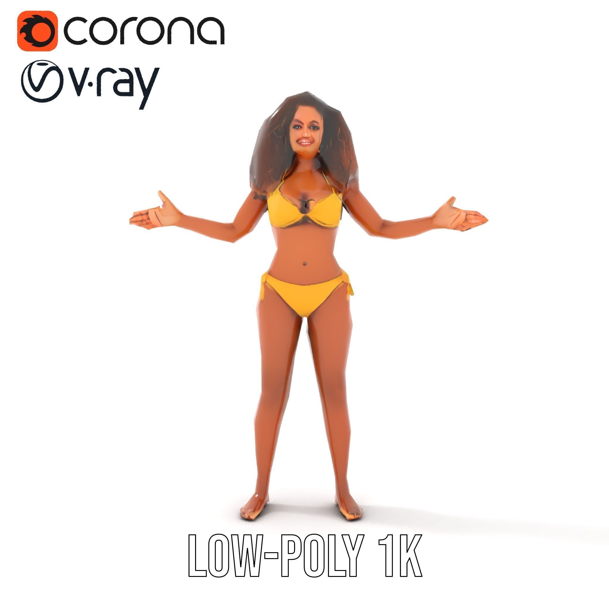 Sunshine Bikini Female Character Rigged and Animated Low-poly 3D model_8