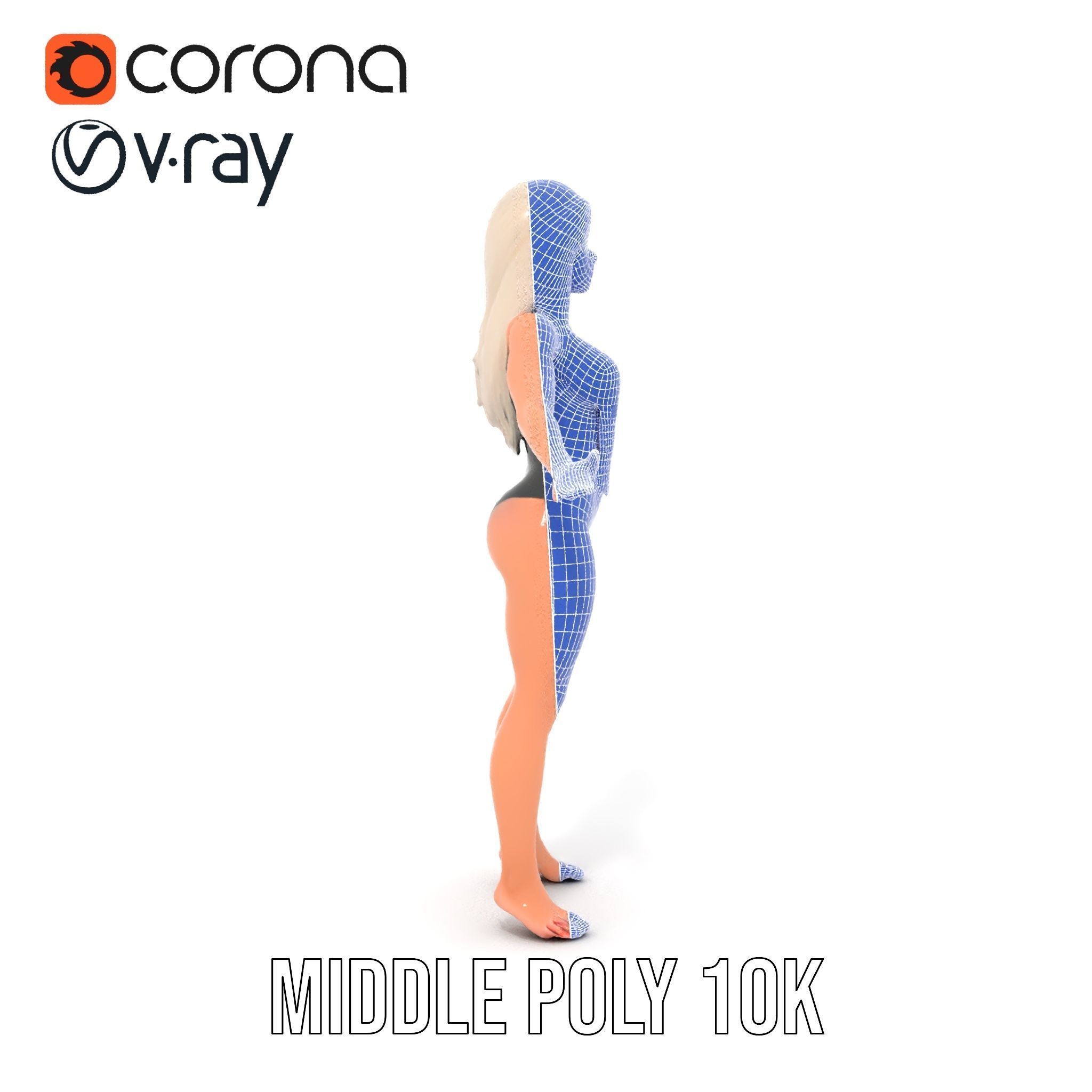 Sleek Swimsuit Character Model Rigged and Animated Low-poly 3D model_32