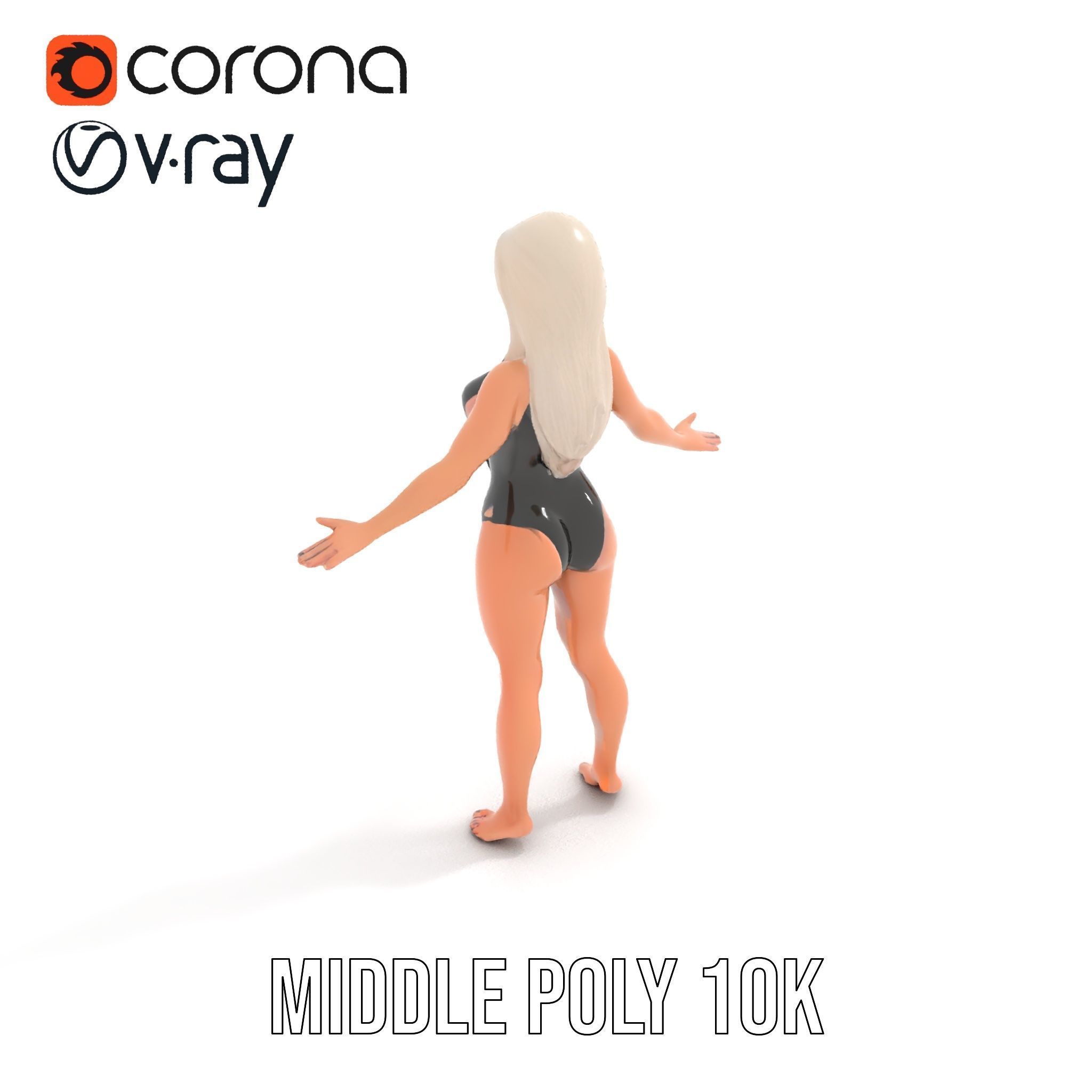 Sleek Swimsuit Character Model Rigged and Animated Low-poly 3D model_34