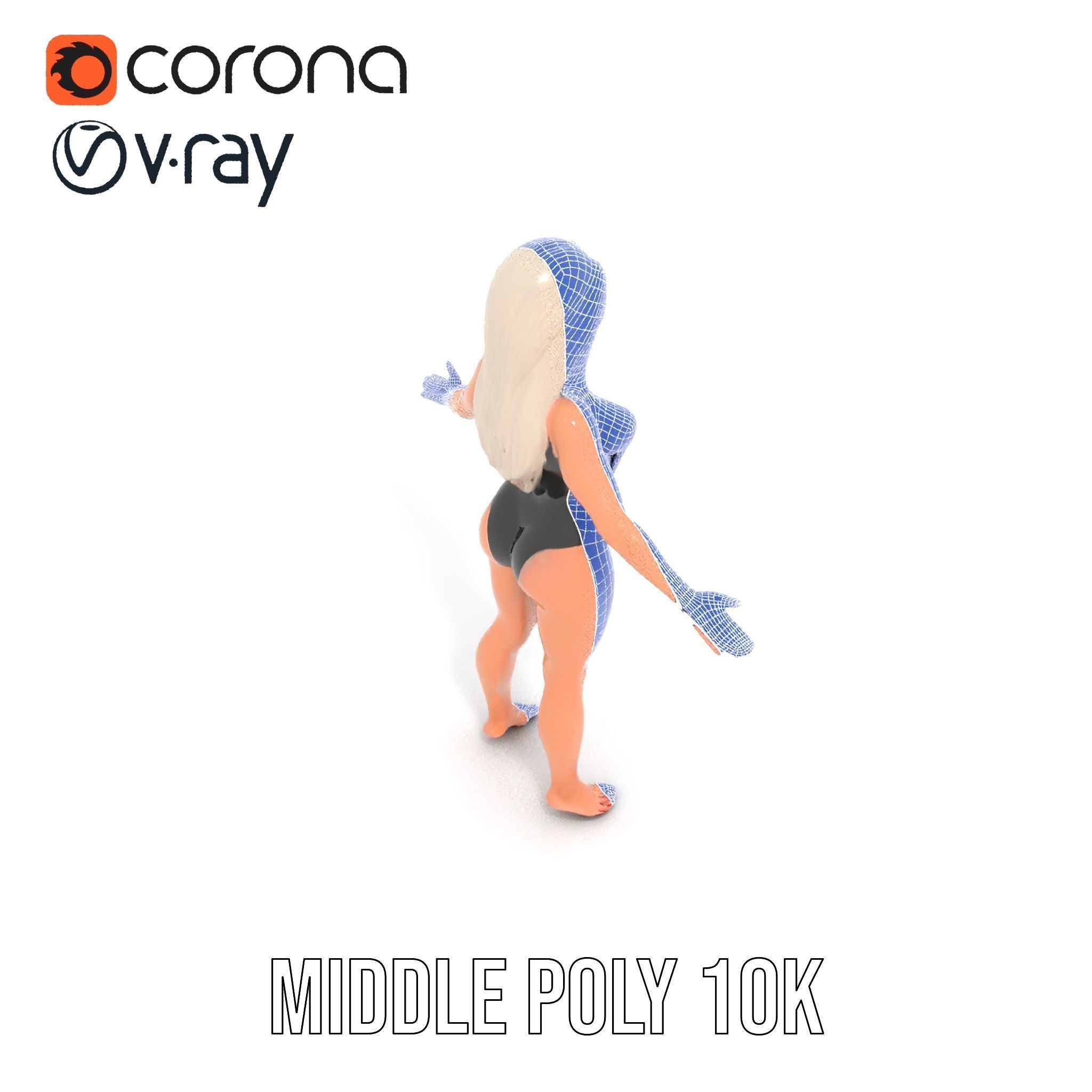Sleek Swimsuit Character Model Rigged and Animated Low-poly 3D model_23