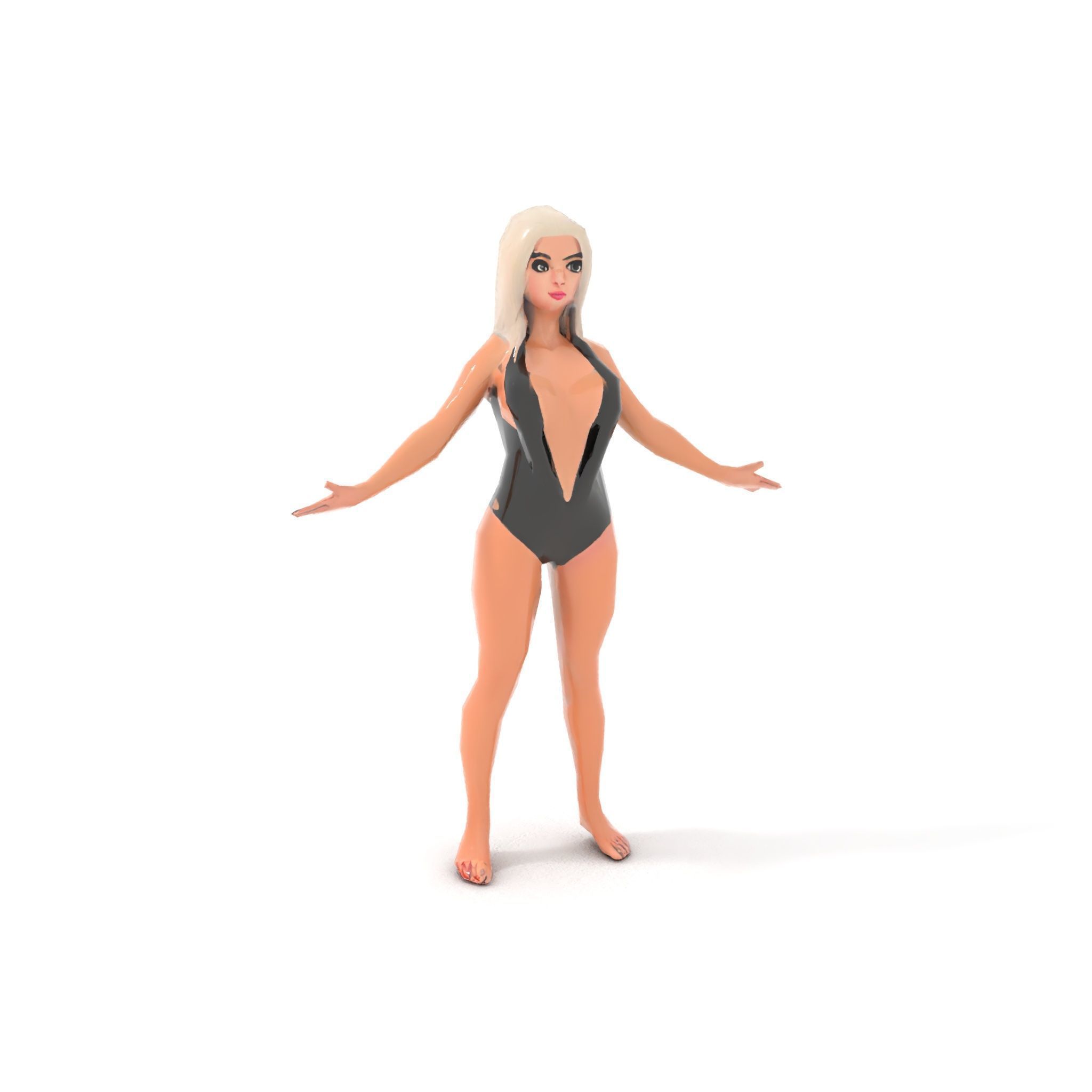 Sleek Swimsuit Character Model Rigged and Animated Low-poly 3D model_7