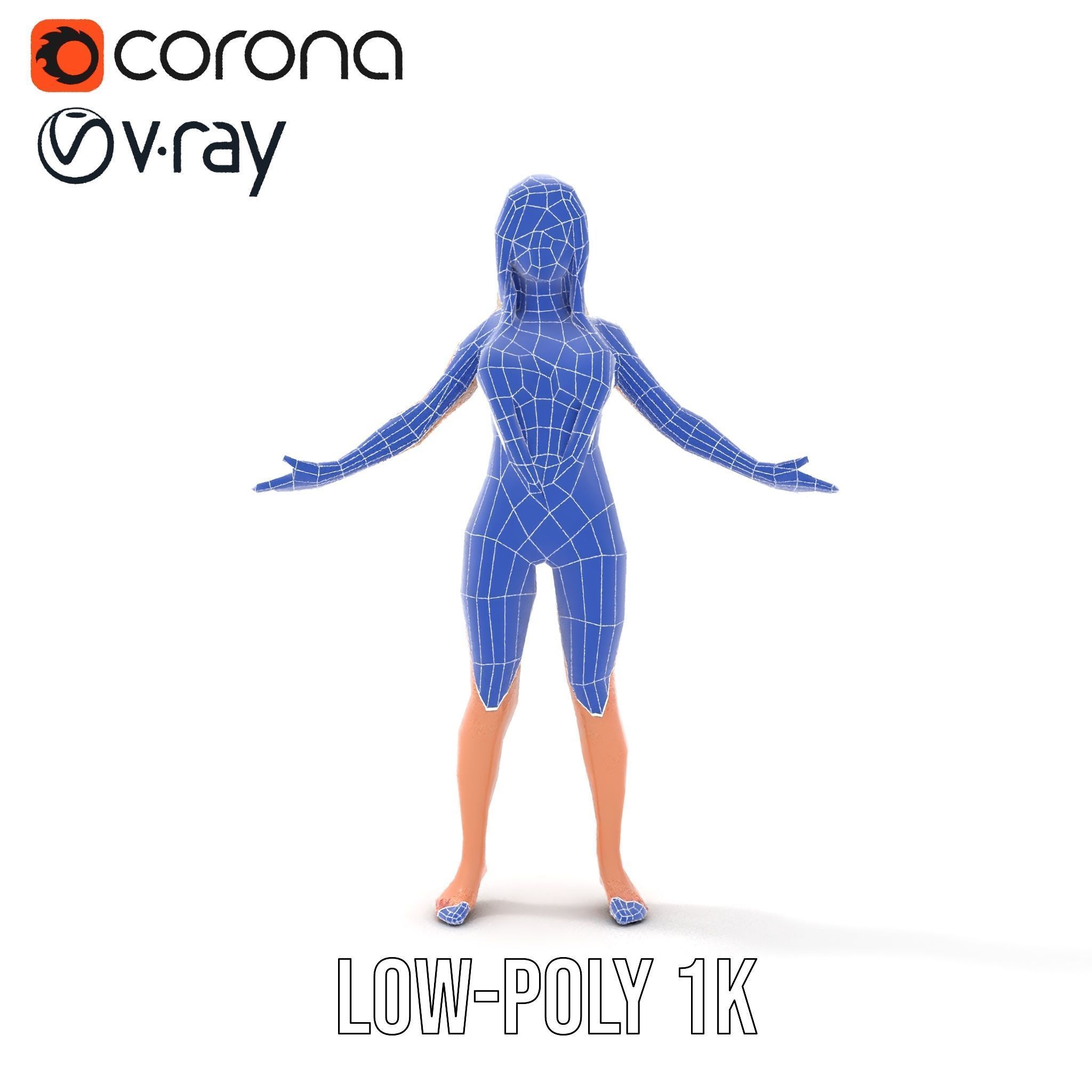 Sleek Swimsuit Character Model Rigged and Animated Low-poly 3D model_30