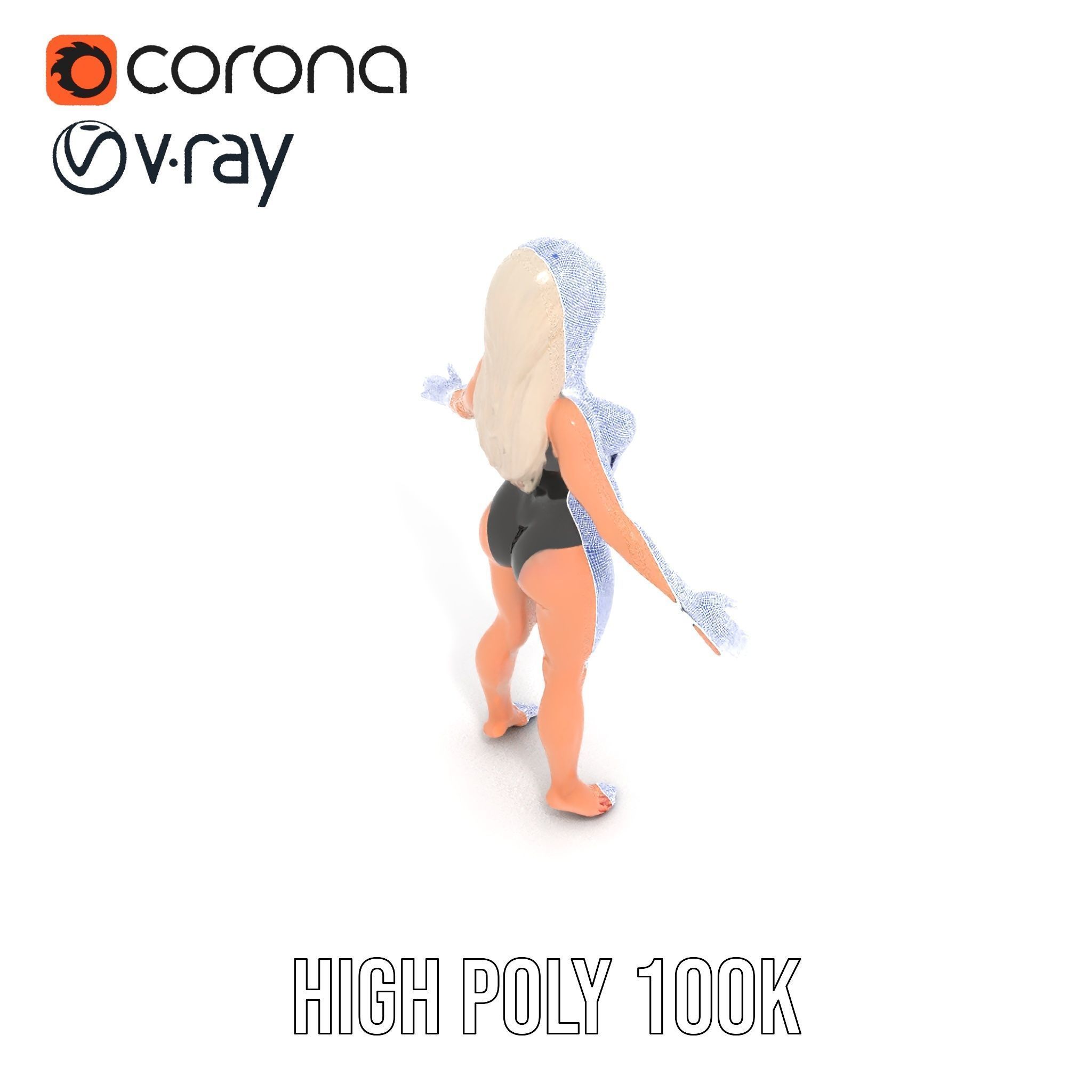 Sleek Swimsuit Character Model Rigged and Animated Low-poly 3D model_33