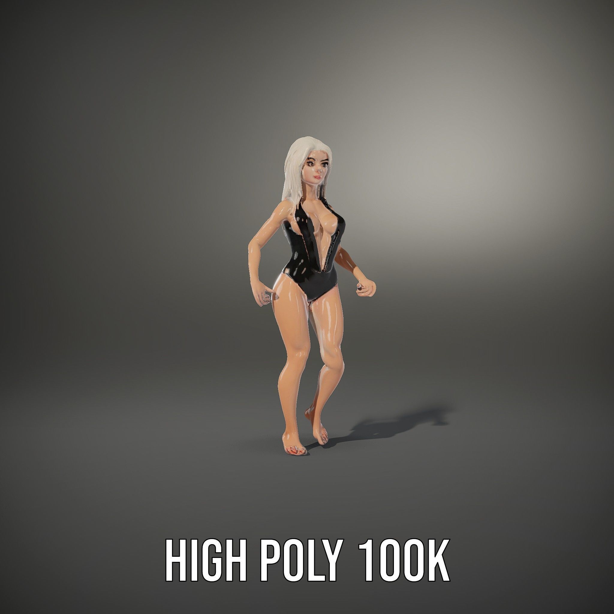 Sleek Swimsuit Character Model Rigged and Animated Low-poly 3D model_25