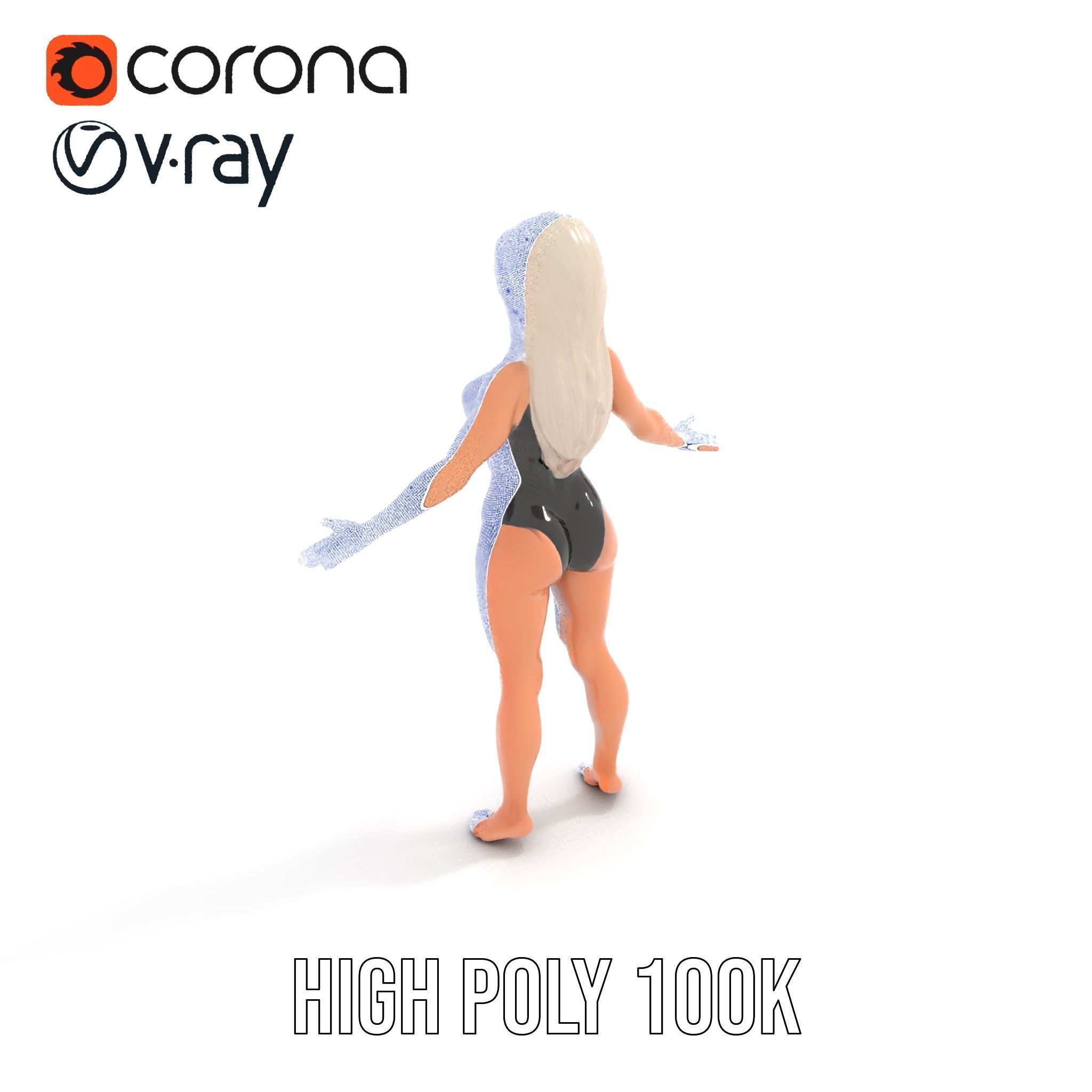 Sleek Swimsuit Character Model Rigged and Animated Low-poly 3D model_36