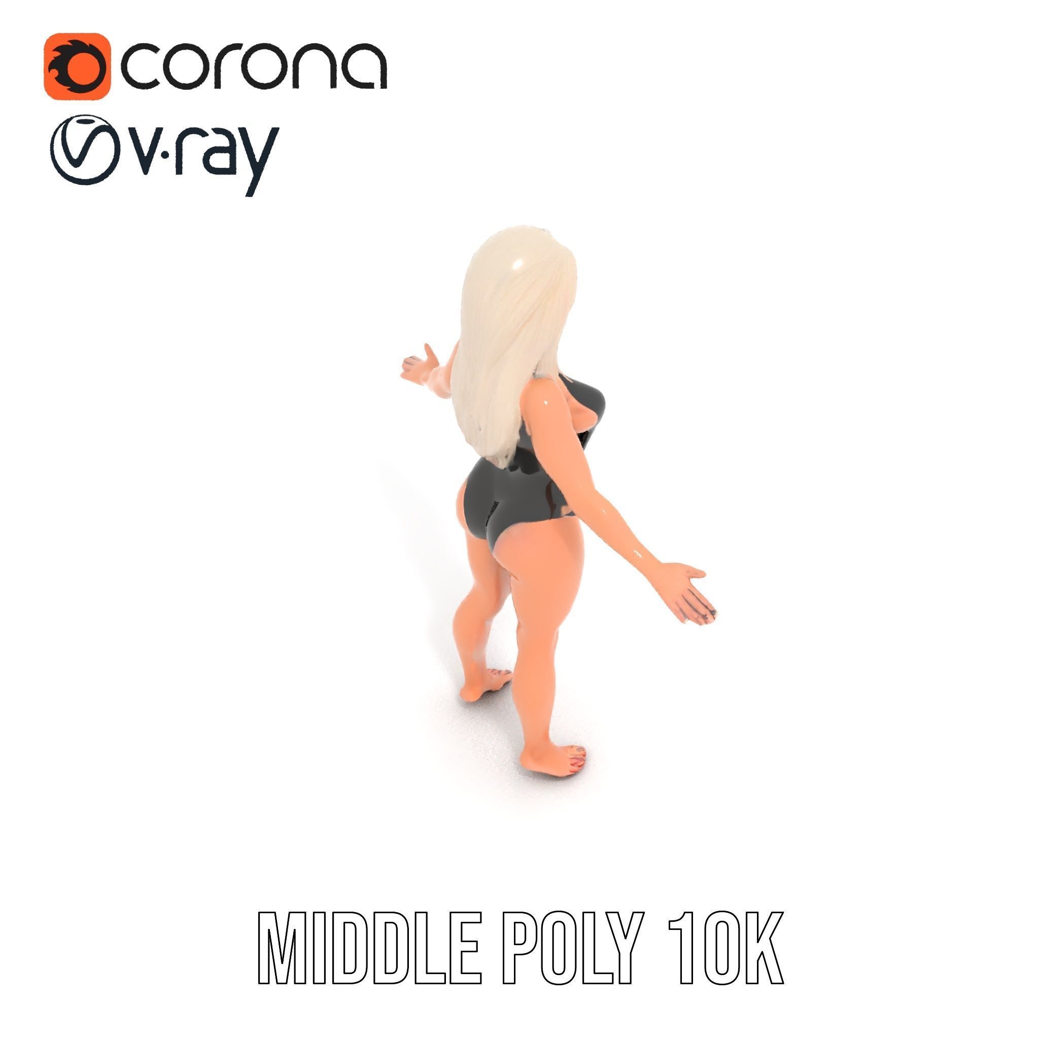 Sleek Swimsuit Character Model Rigged and Animated Low-poly 3D model_19