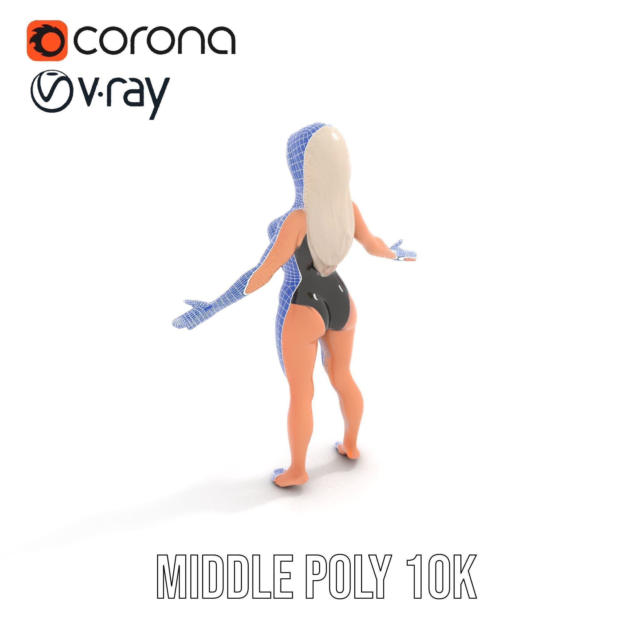 Sleek Swimsuit Character Model Rigged and Animated Low-poly 3D model_29