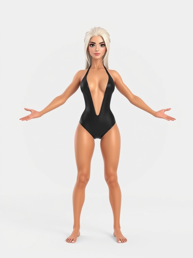 Sleek Swimsuit Character Model Rigged and Animated Low-poly 3D model_2