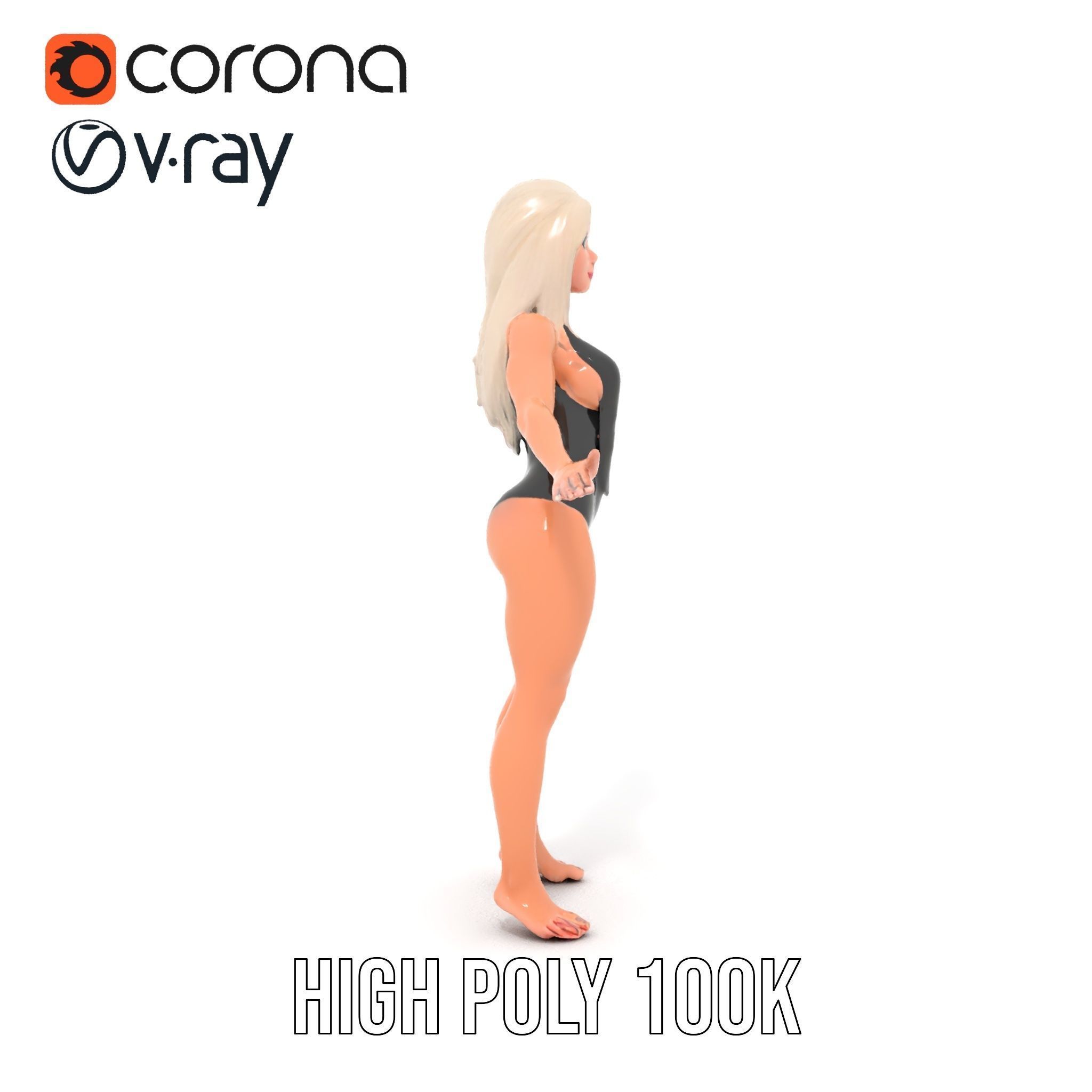 Sleek Swimsuit Character Model Rigged and Animated Low-poly 3D model_9