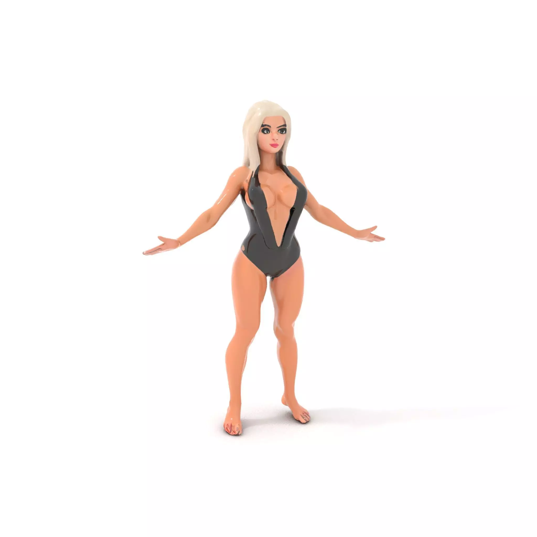 Sleek Swimsuit Character Model Rigged and Animated Low-poly 3D model_0