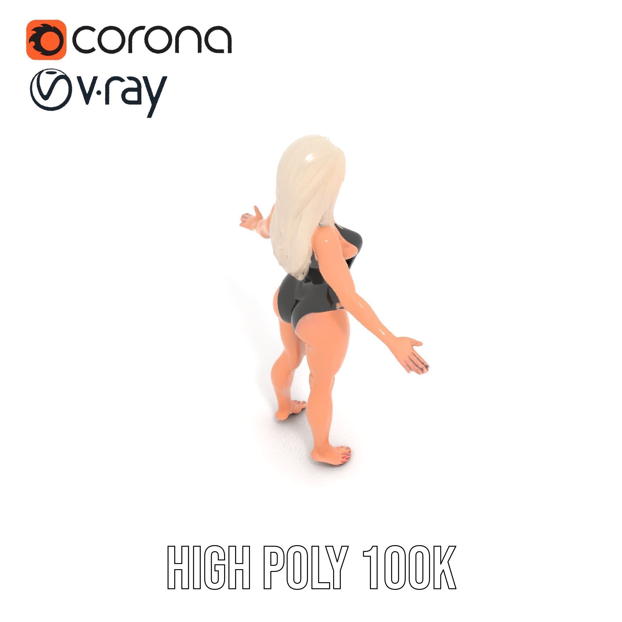 Sleek Swimsuit Character Model Rigged and Animated Low-poly 3D model_18