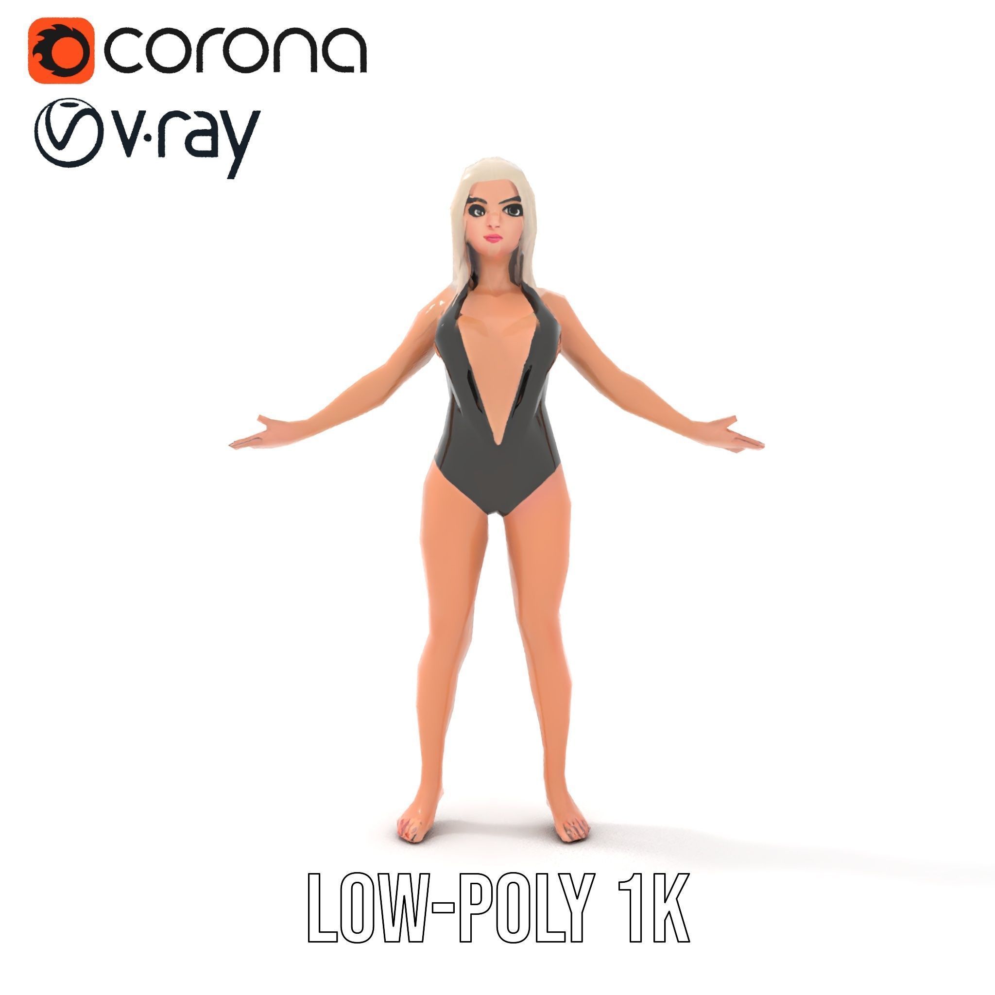 Sleek Swimsuit Character Model Rigged and Animated Low-poly 3D model_11