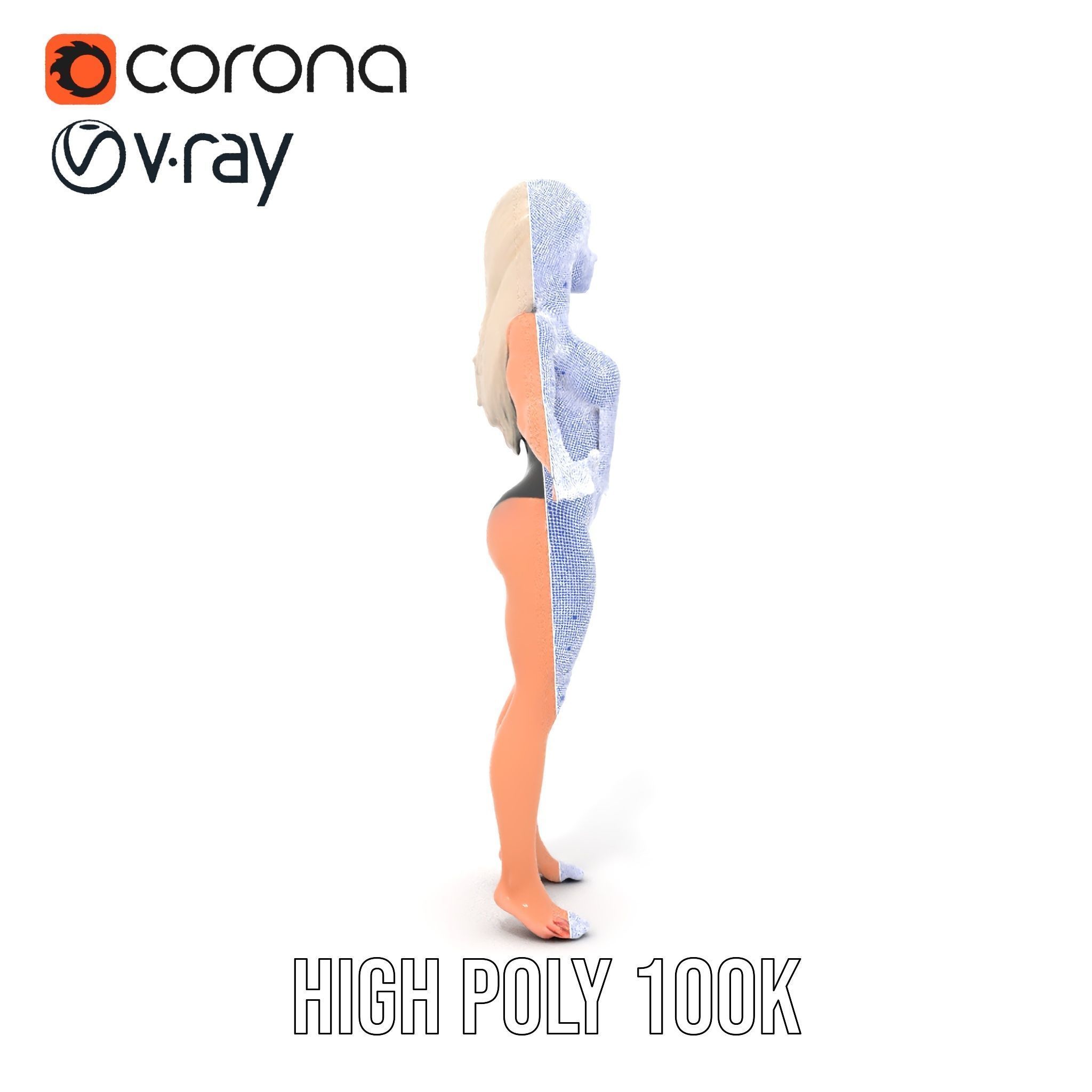 Sleek Swimsuit Character Model Rigged and Animated Low-poly 3D model_35