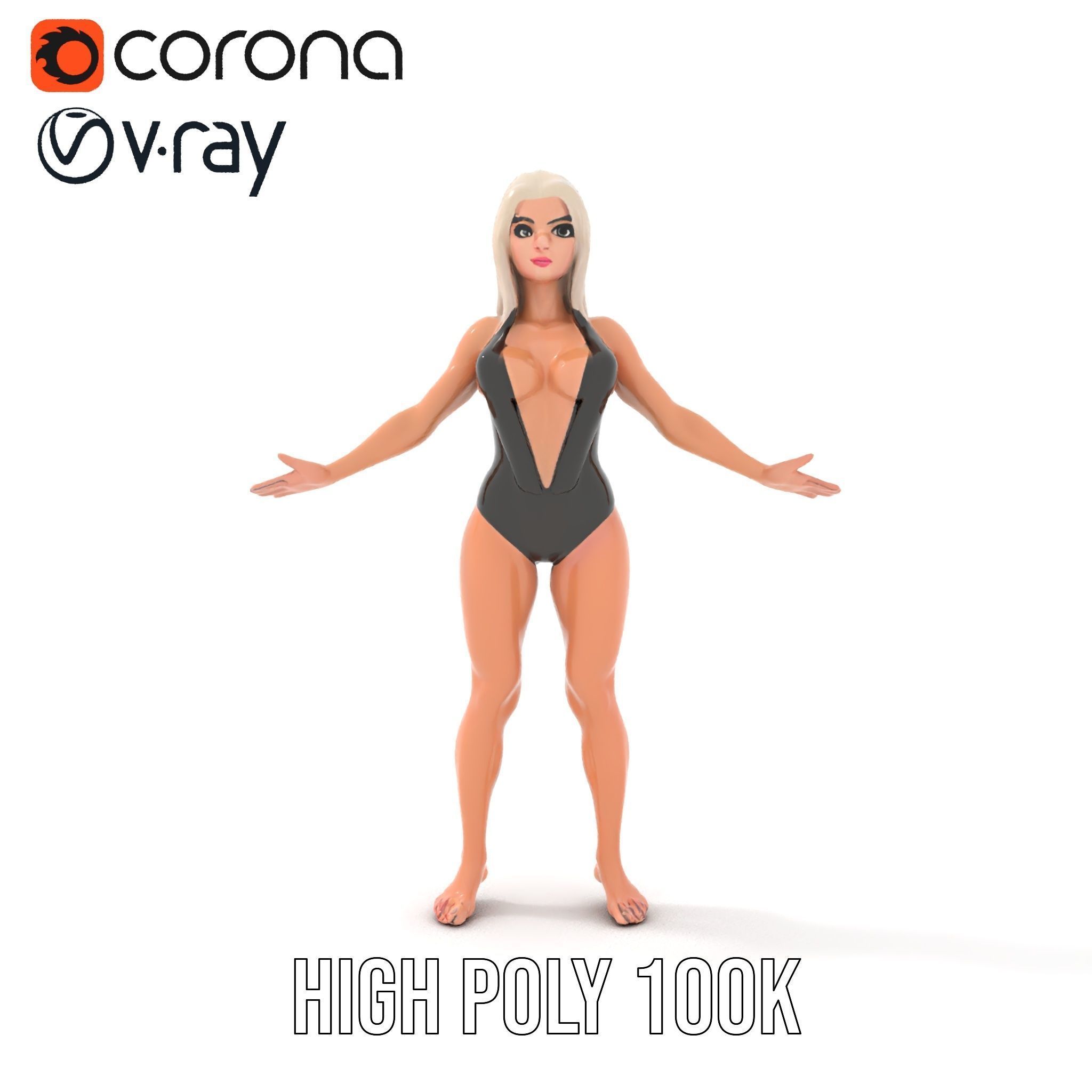 Sleek Swimsuit Character Model Rigged and Animated Low-poly 3D model_12