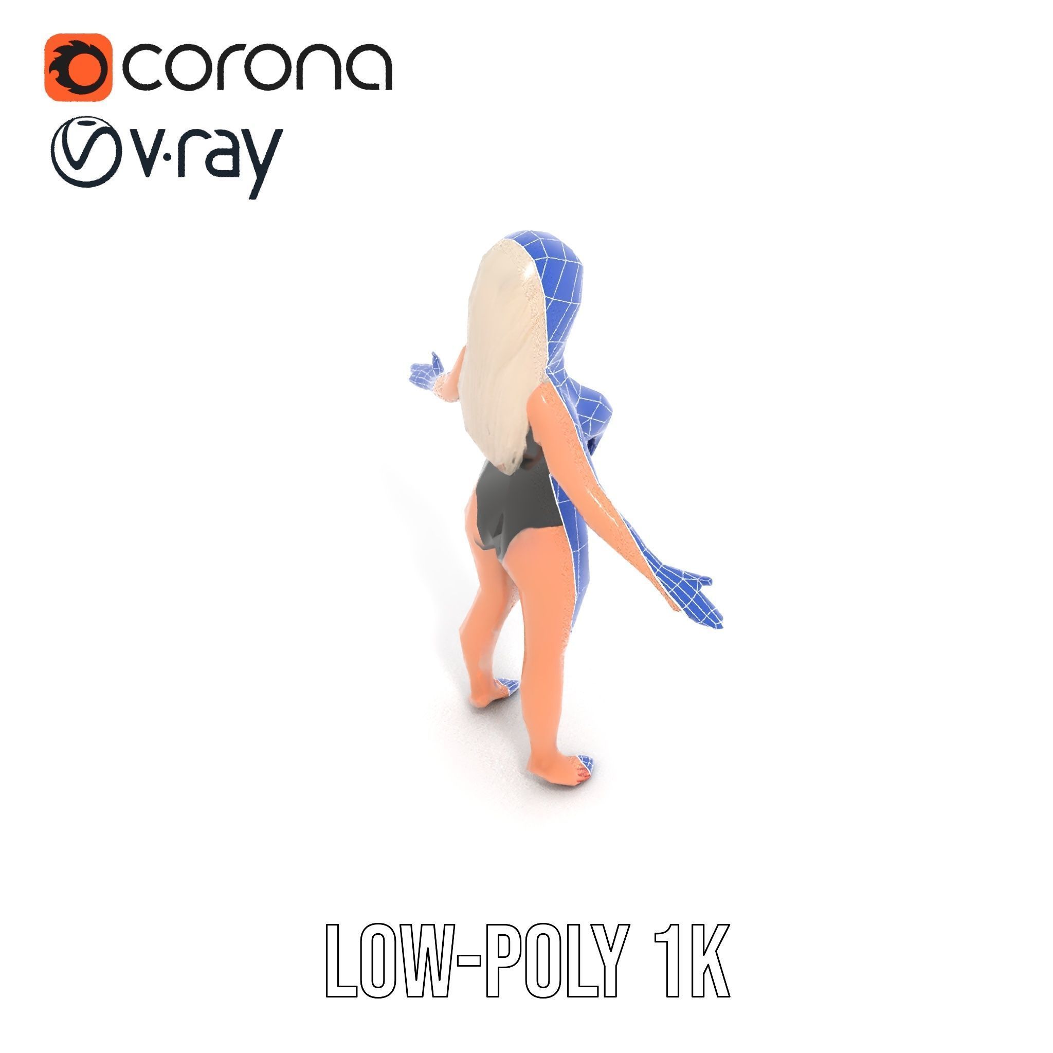 Sleek Swimsuit Character Model Rigged and Animated Low-poly 3D model_27