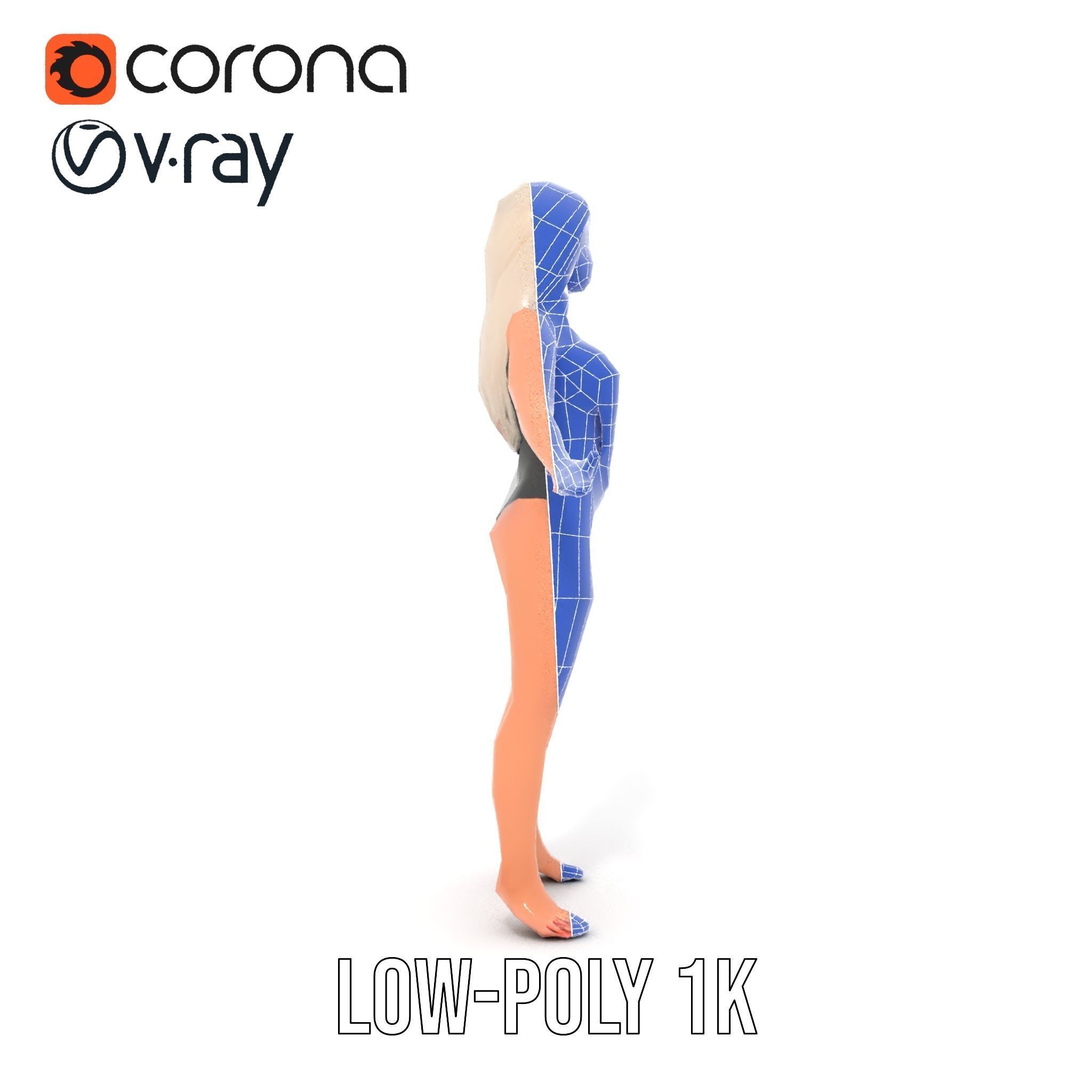 Sleek Swimsuit Character Model Rigged and Animated Low-poly 3D model_24