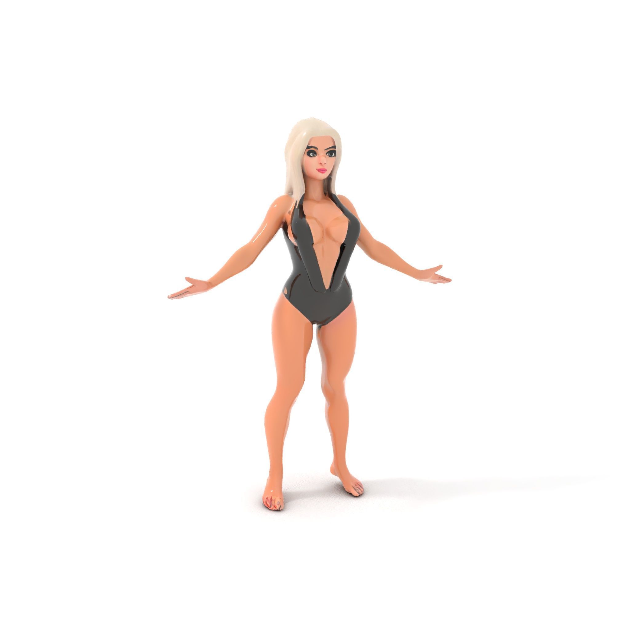 Sleek Swimsuit Character Model Rigged and Animated Low-poly 3D model_21