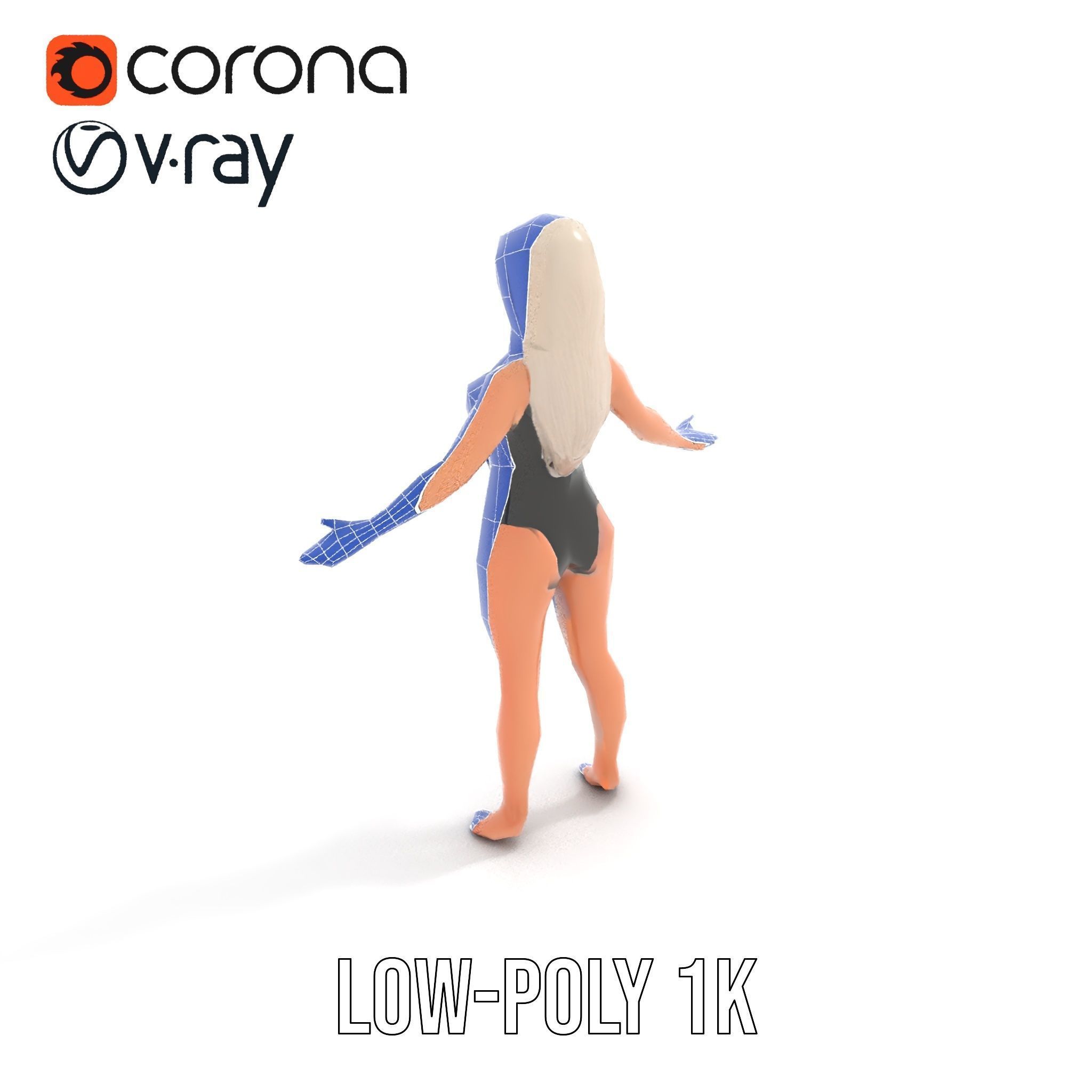 Sleek Swimsuit Character Model Rigged and Animated Low-poly 3D model_20