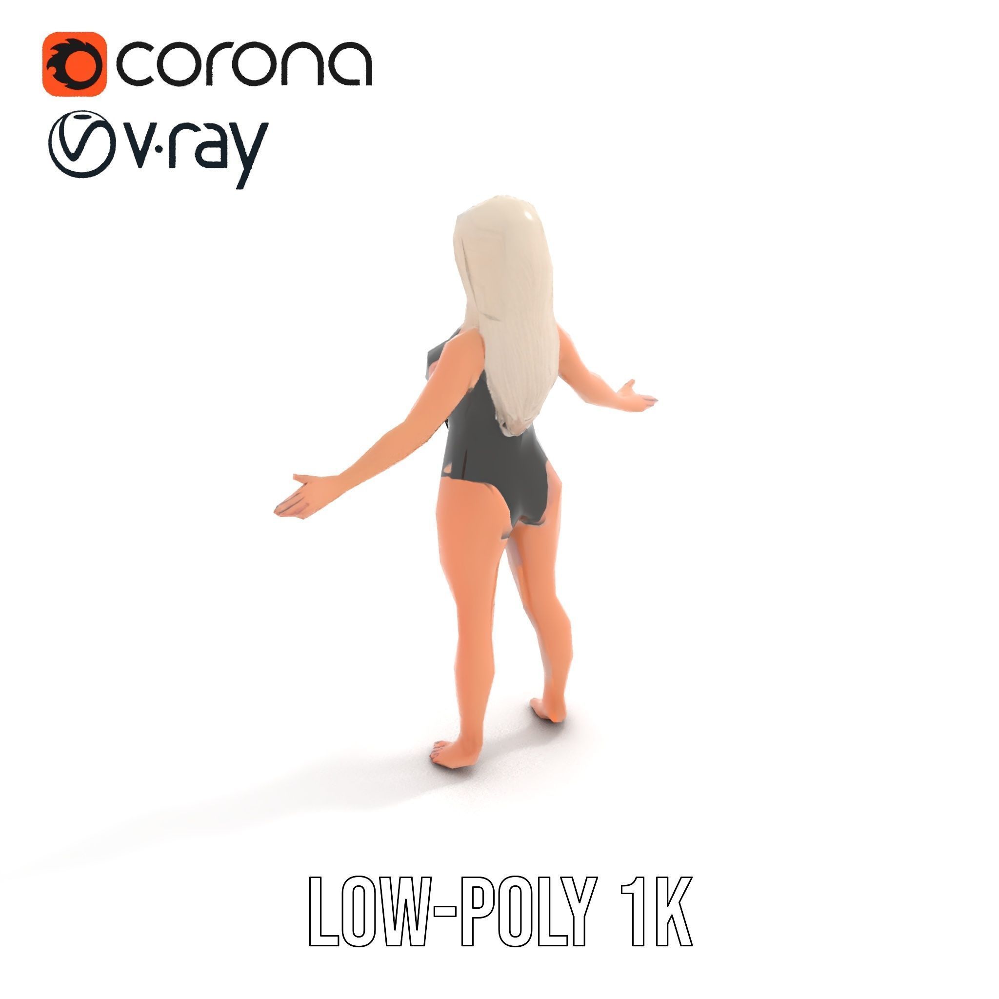 Sleek Swimsuit Character Model Rigged and Animated Low-poly 3D model_17