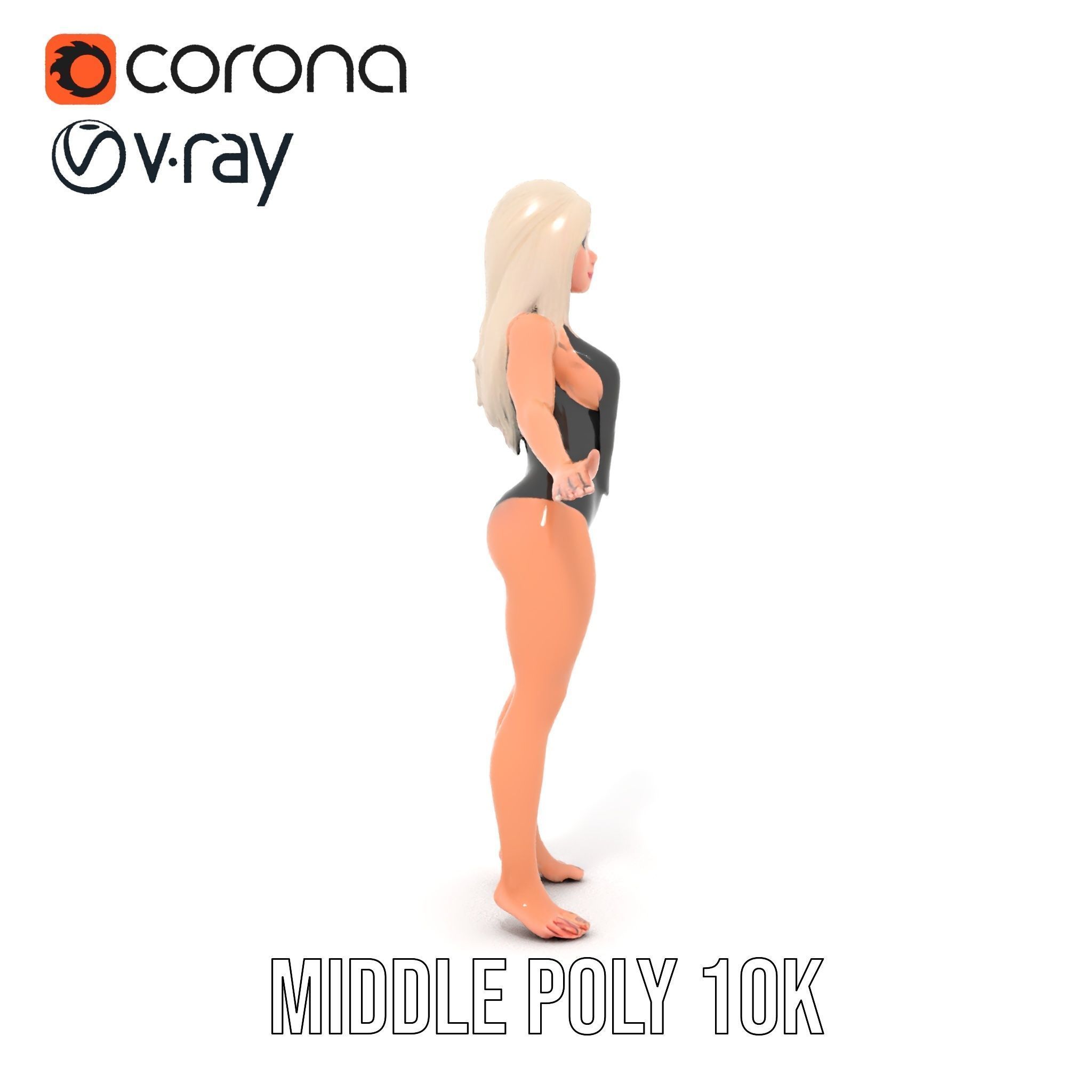 Sleek Swimsuit Character Model Rigged and Animated Low-poly 3D model_16