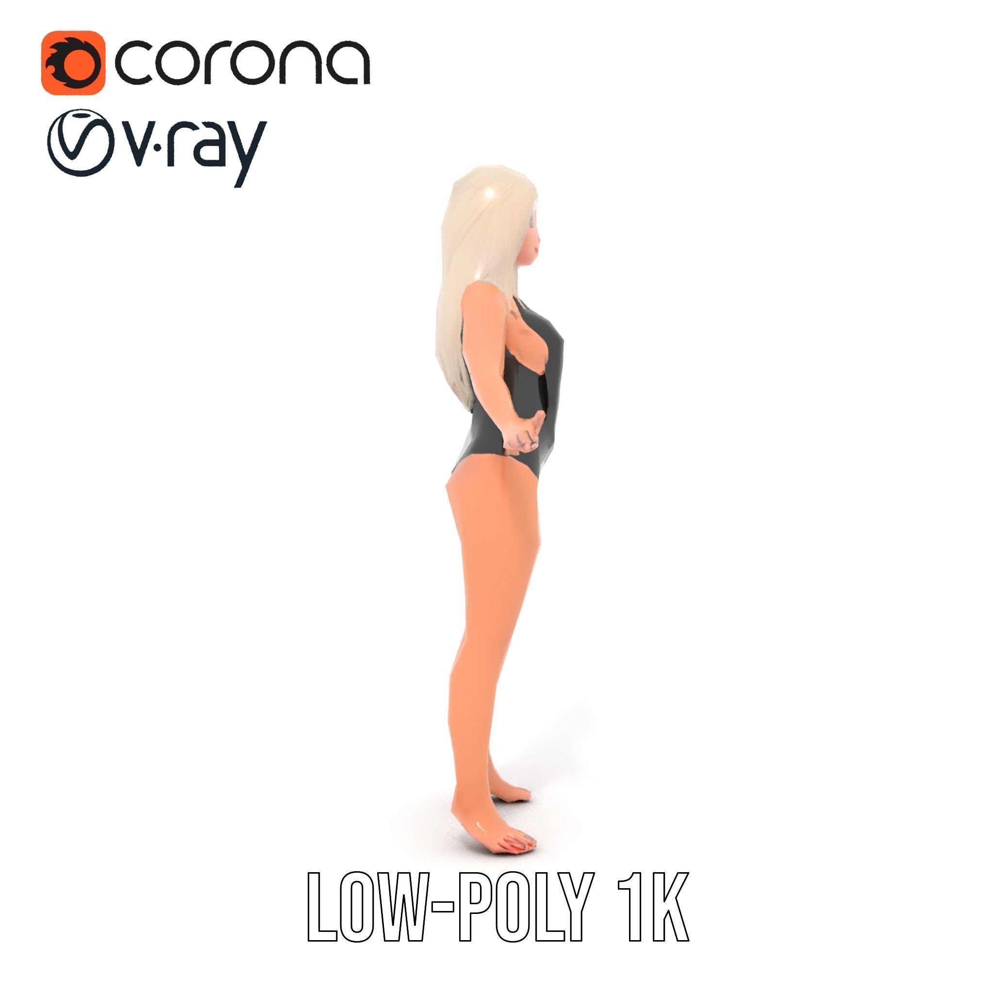 Sleek Swimsuit Character Model Rigged and Animated Low-poly 3D model_22