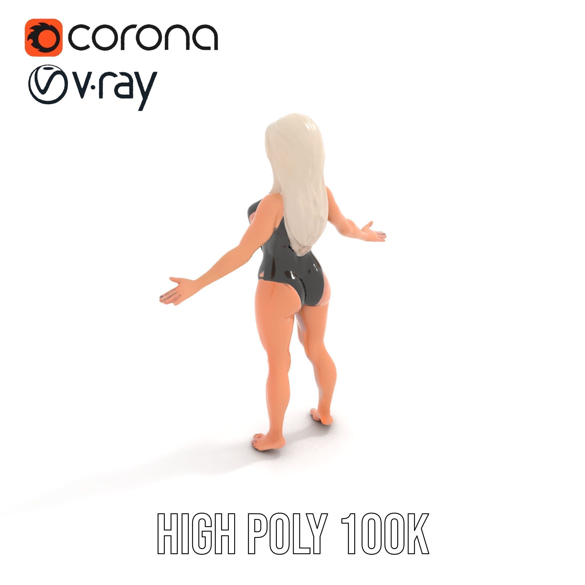 Sleek Swimsuit Character Model Rigged and Animated Low-poly 3D model_15
