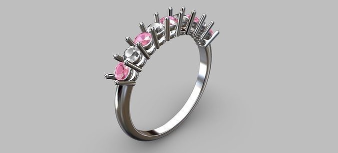 Half Wedding Ring with 2 50mm Gemstones 3D print model