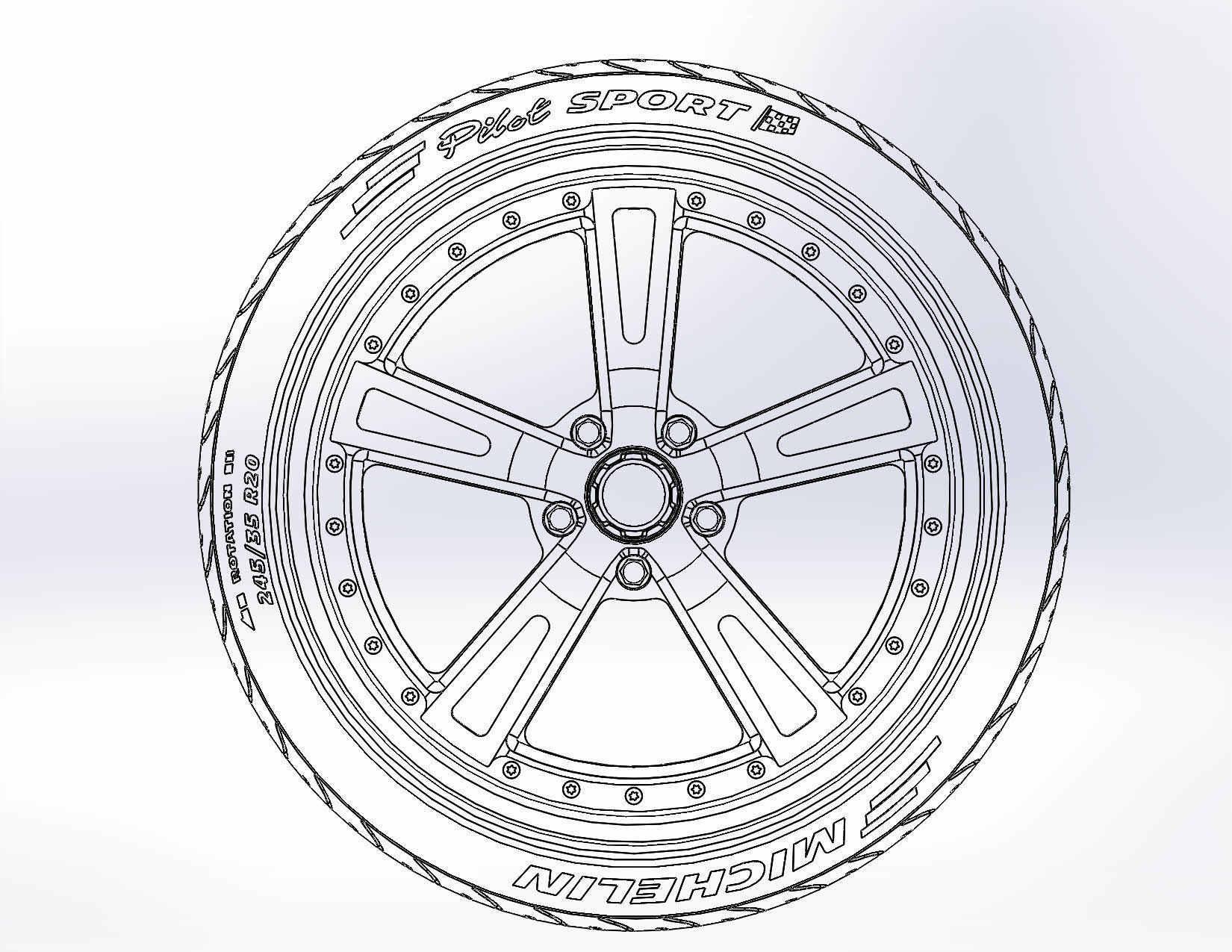 Wheels Schott Mod 5 PT 20inch for your scale model 3D print model_9