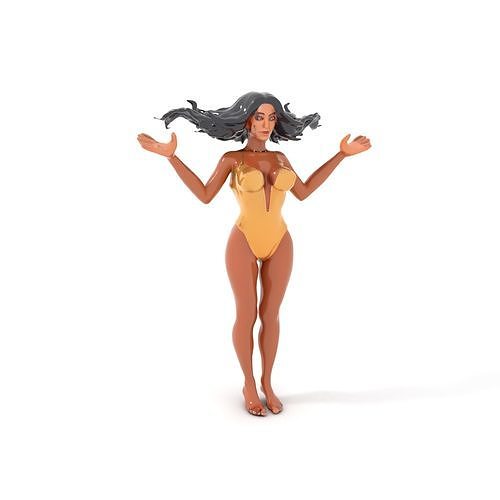 Elegant Gold Swimsuit Character Model  Rigged and Animated Low-poly 3D model