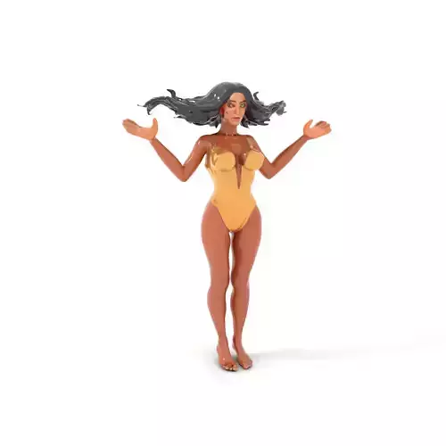 Elegant Gold Swimsuit Character Model  Rigged and Animated