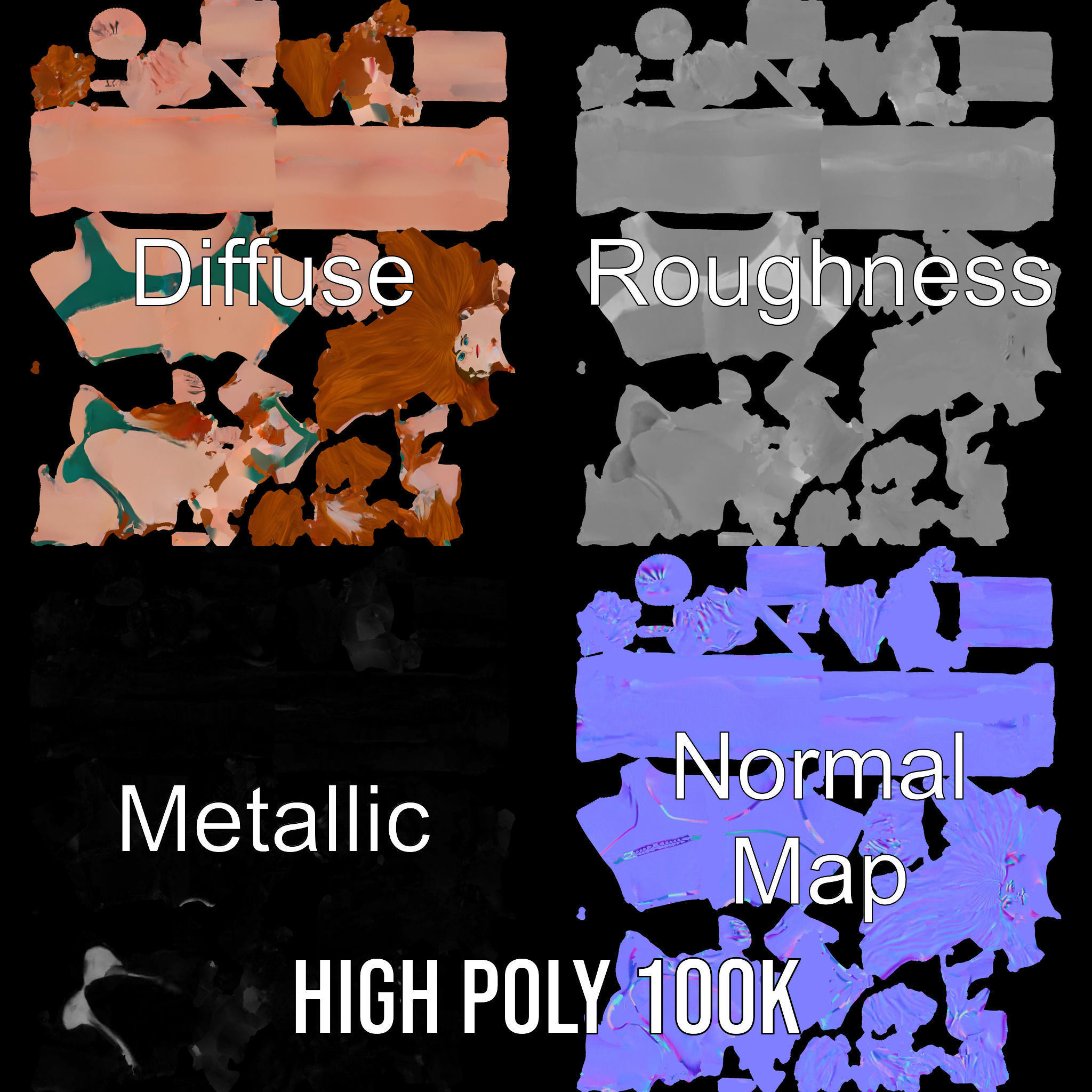 Animated Beachwear Female Character Model Rigged and Animated Low-poly 3D model_3