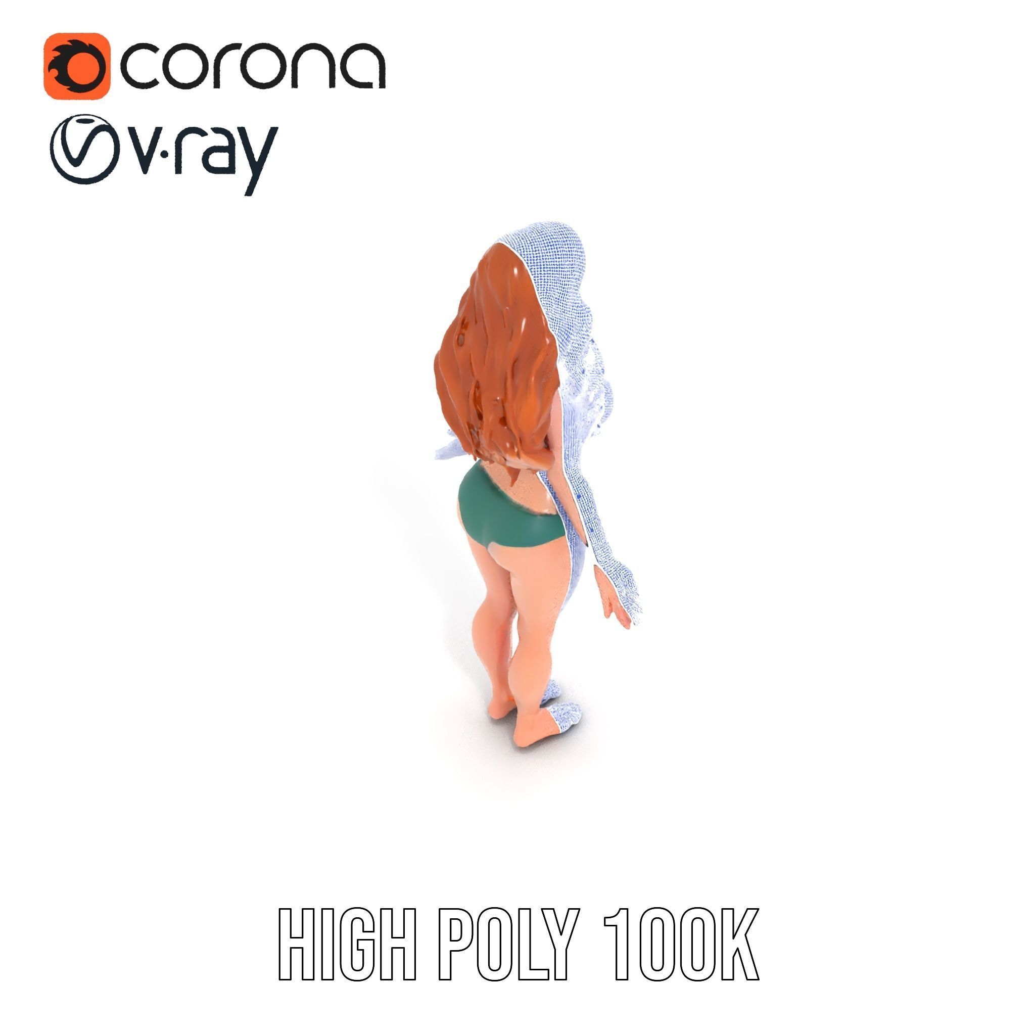 Animated Beachwear Female Character Model Rigged and Animated Low-poly 3D model_35
