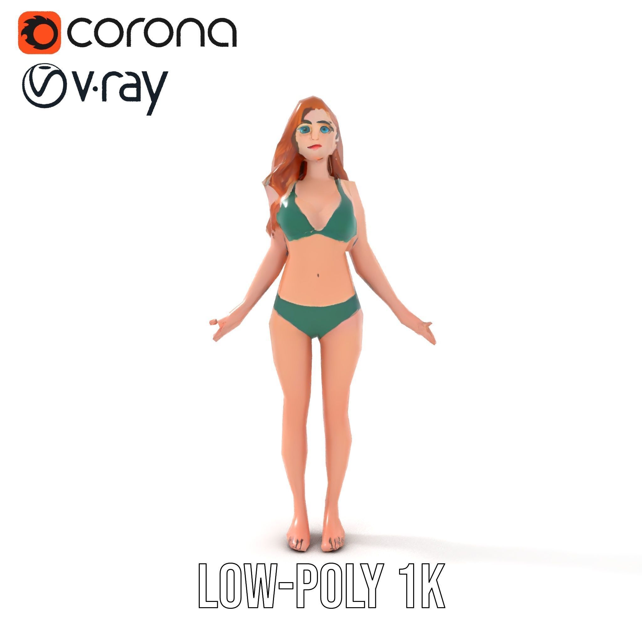 Animated Beachwear Female Character Model Rigged and Animated Low-poly 3D model_21