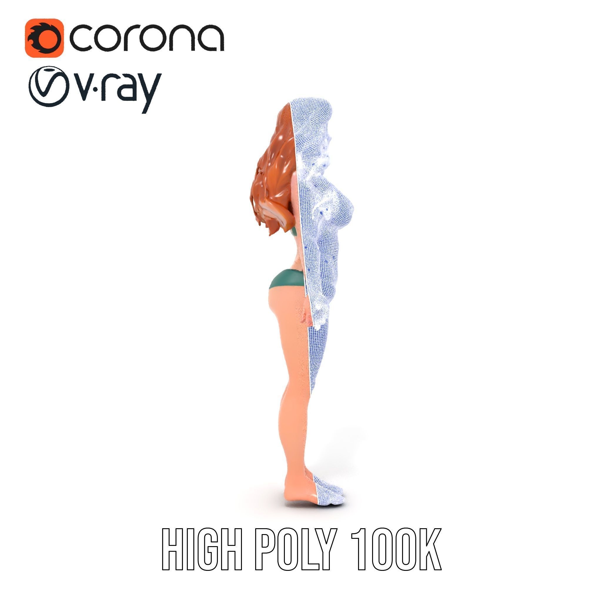 Animated Beachwear Female Character Model Rigged and Animated Low-poly 3D model_36