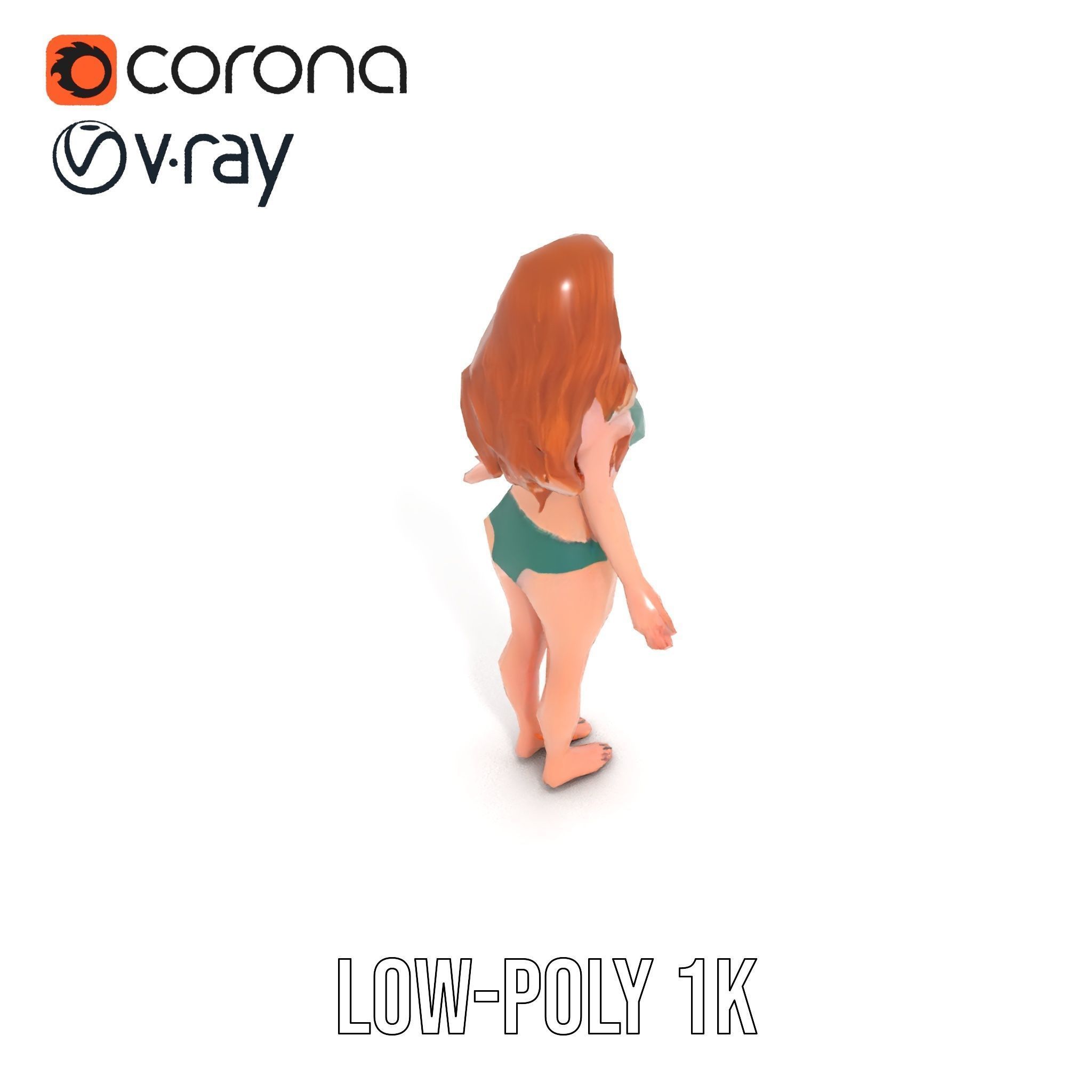 Animated Beachwear Female Character Model Rigged and Animated Low-poly 3D model_7