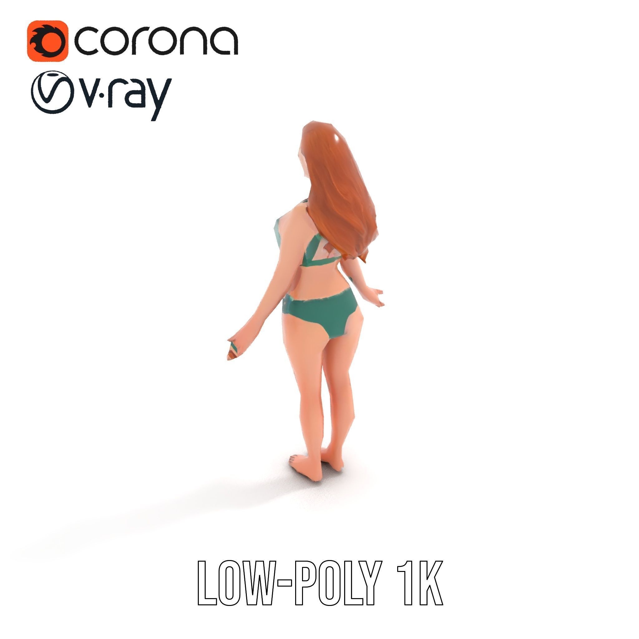 Animated Beachwear Female Character Model Rigged and Animated Low-poly 3D model_18