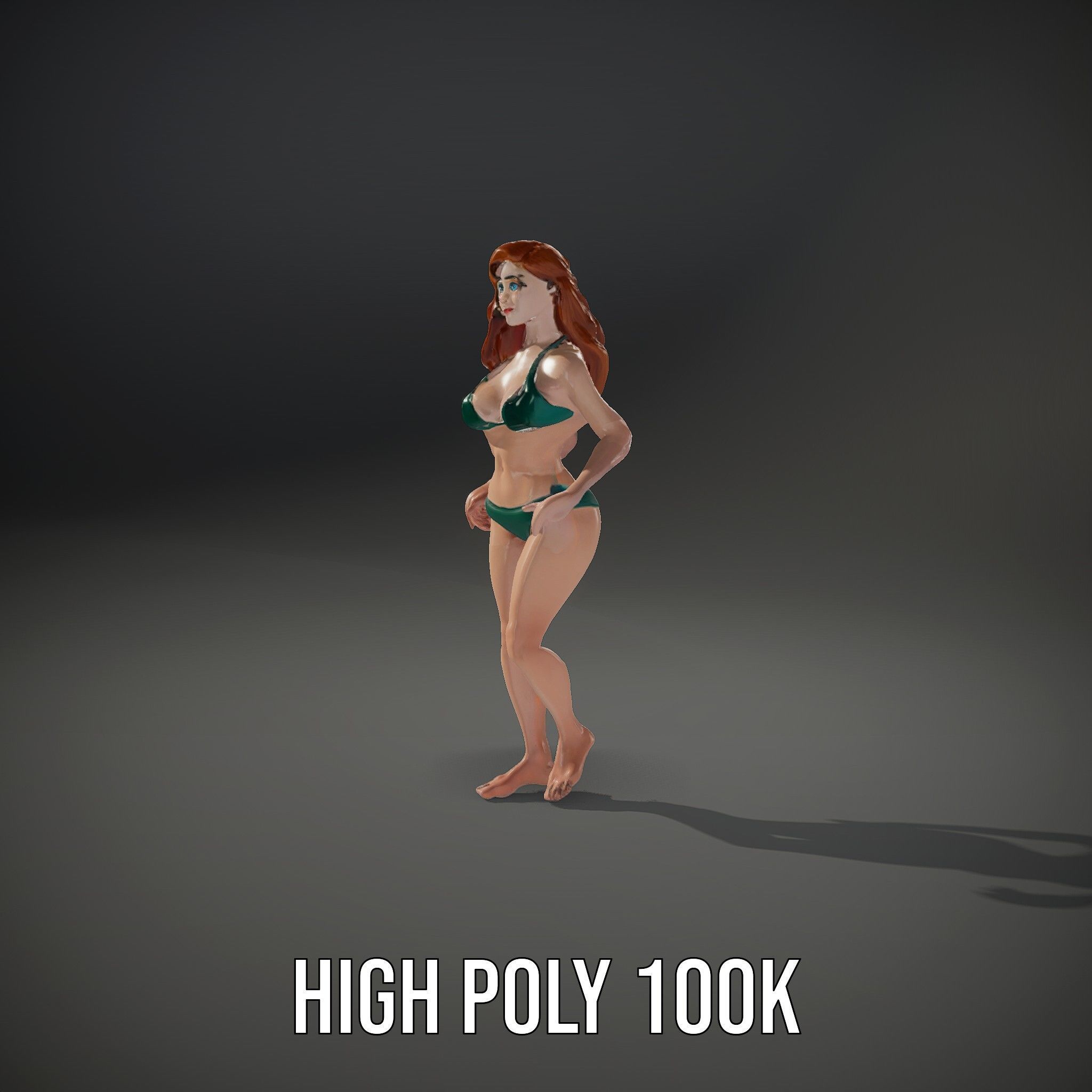 Animated Beachwear Female Character Model Rigged and Animated Low-poly 3D model_14