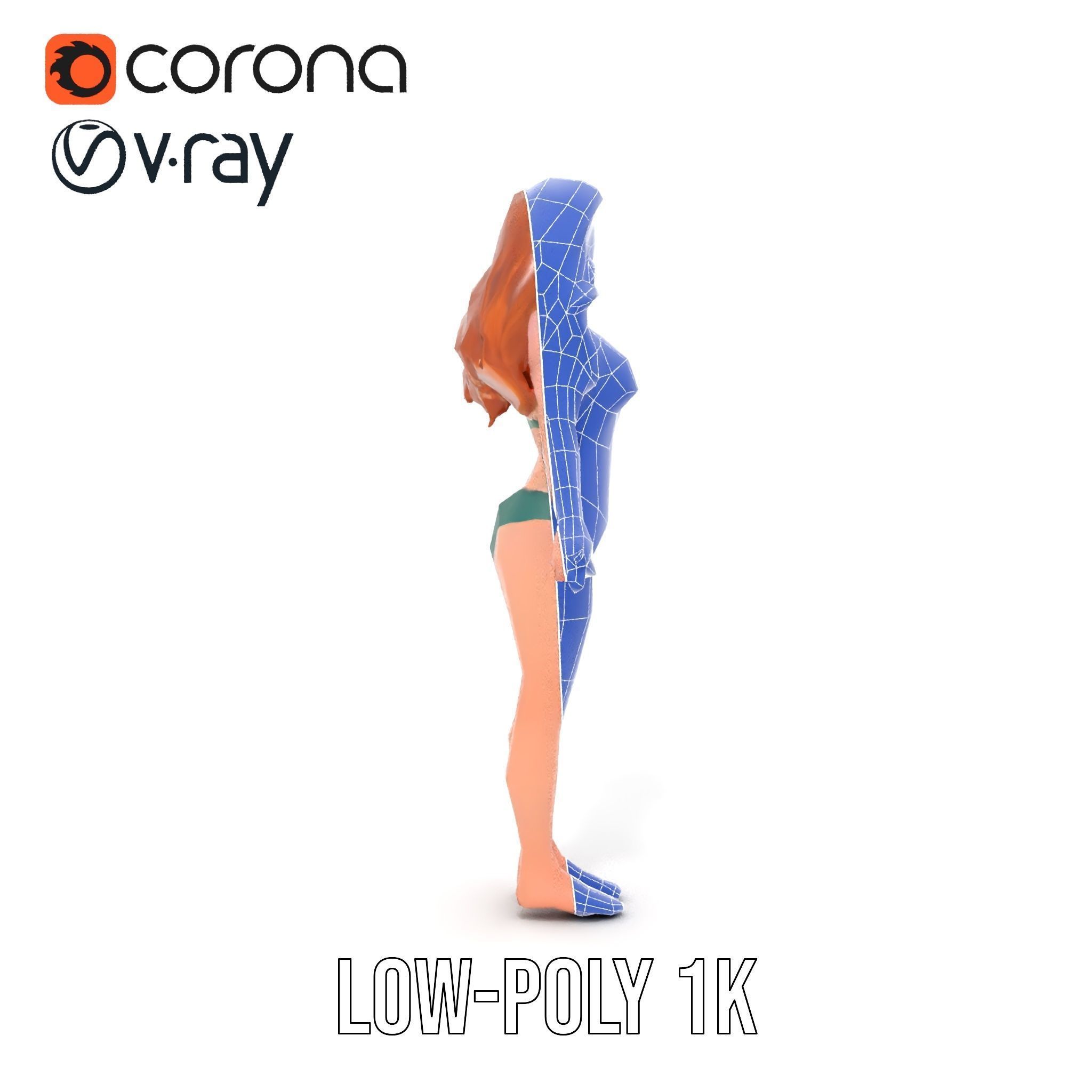 Animated Beachwear Female Character Model Rigged and Animated Low-poly 3D model_24