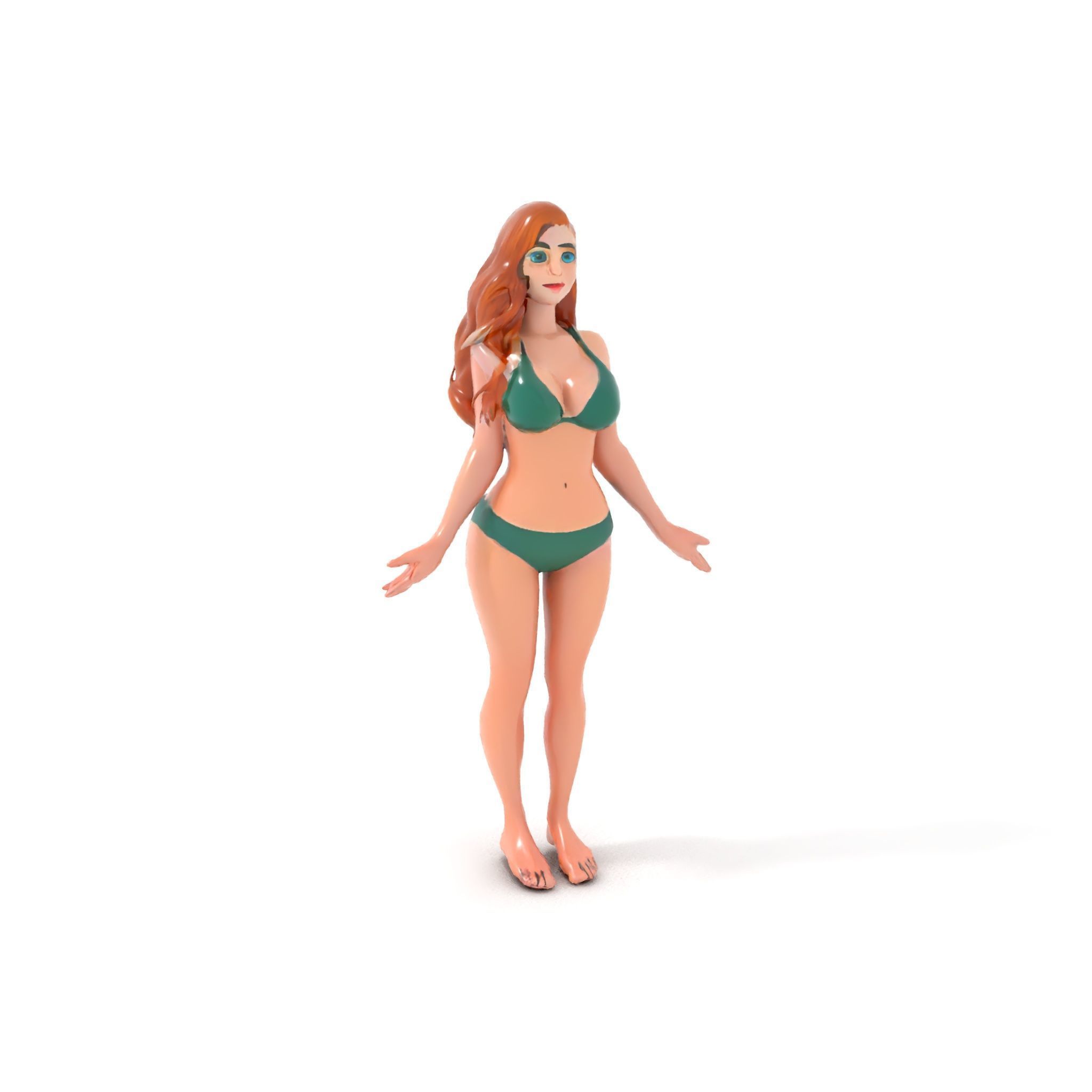 Animated Beachwear Female Character Model Rigged and Animated Low-poly 3D model_17