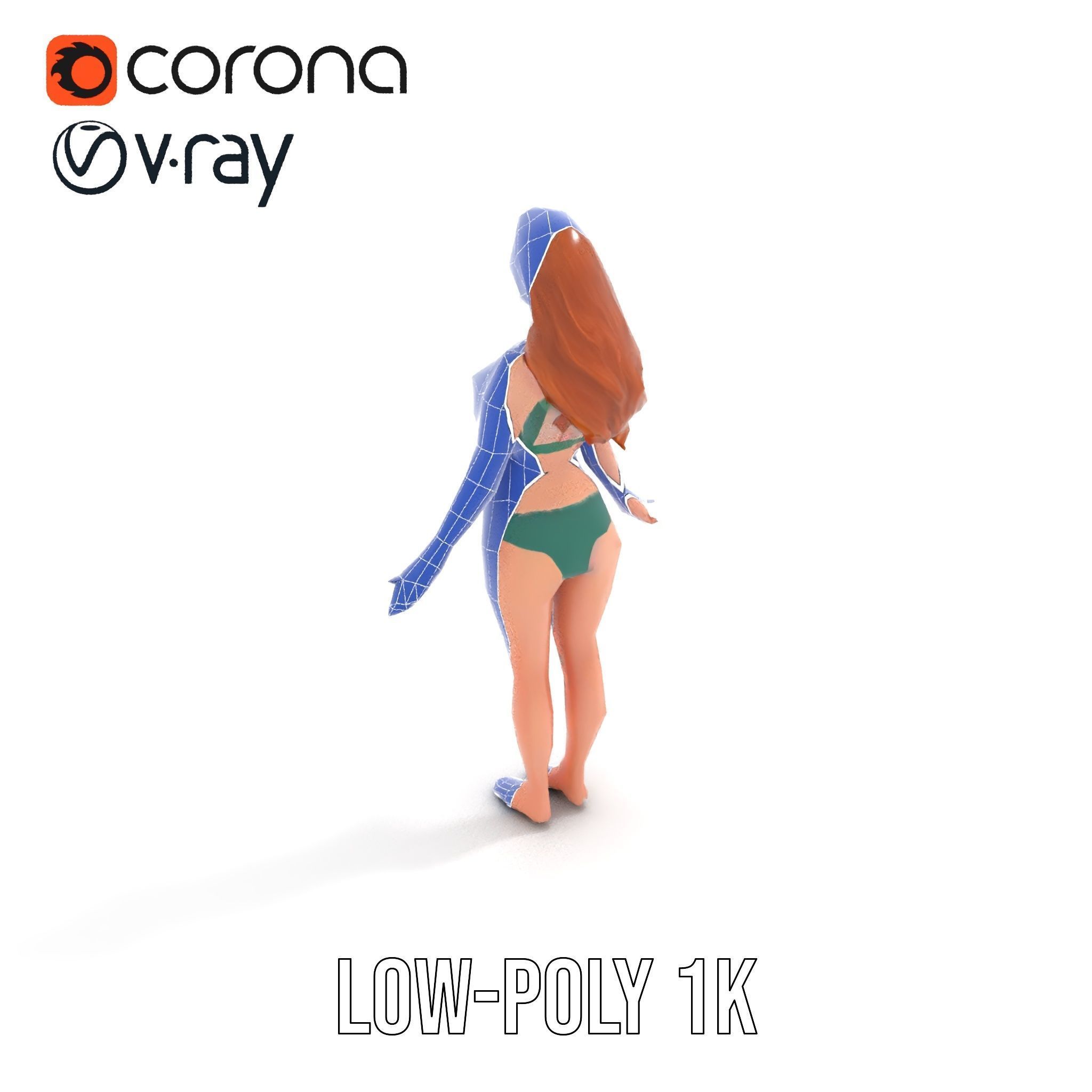 Animated Beachwear Female Character Model Rigged and Animated Low-poly 3D model_10