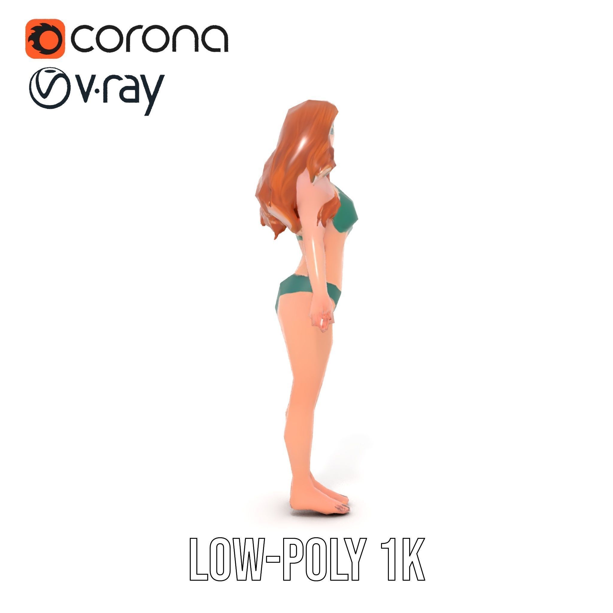 Animated Beachwear Female Character Model Rigged and Animated Low-poly 3D model_16