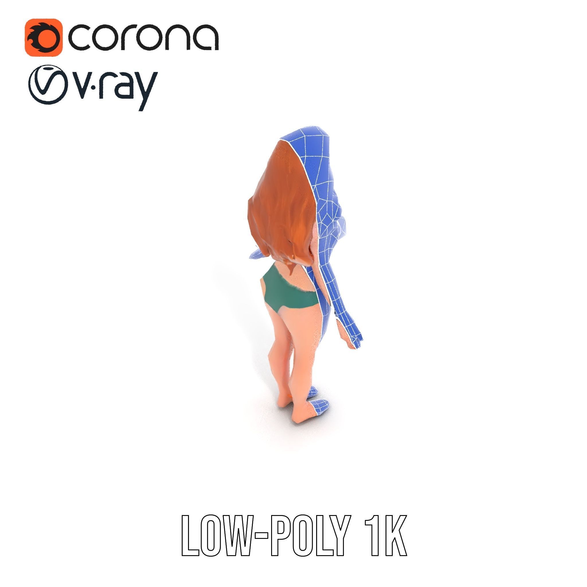 Animated Beachwear Female Character Model Rigged and Animated Low-poly 3D model_30