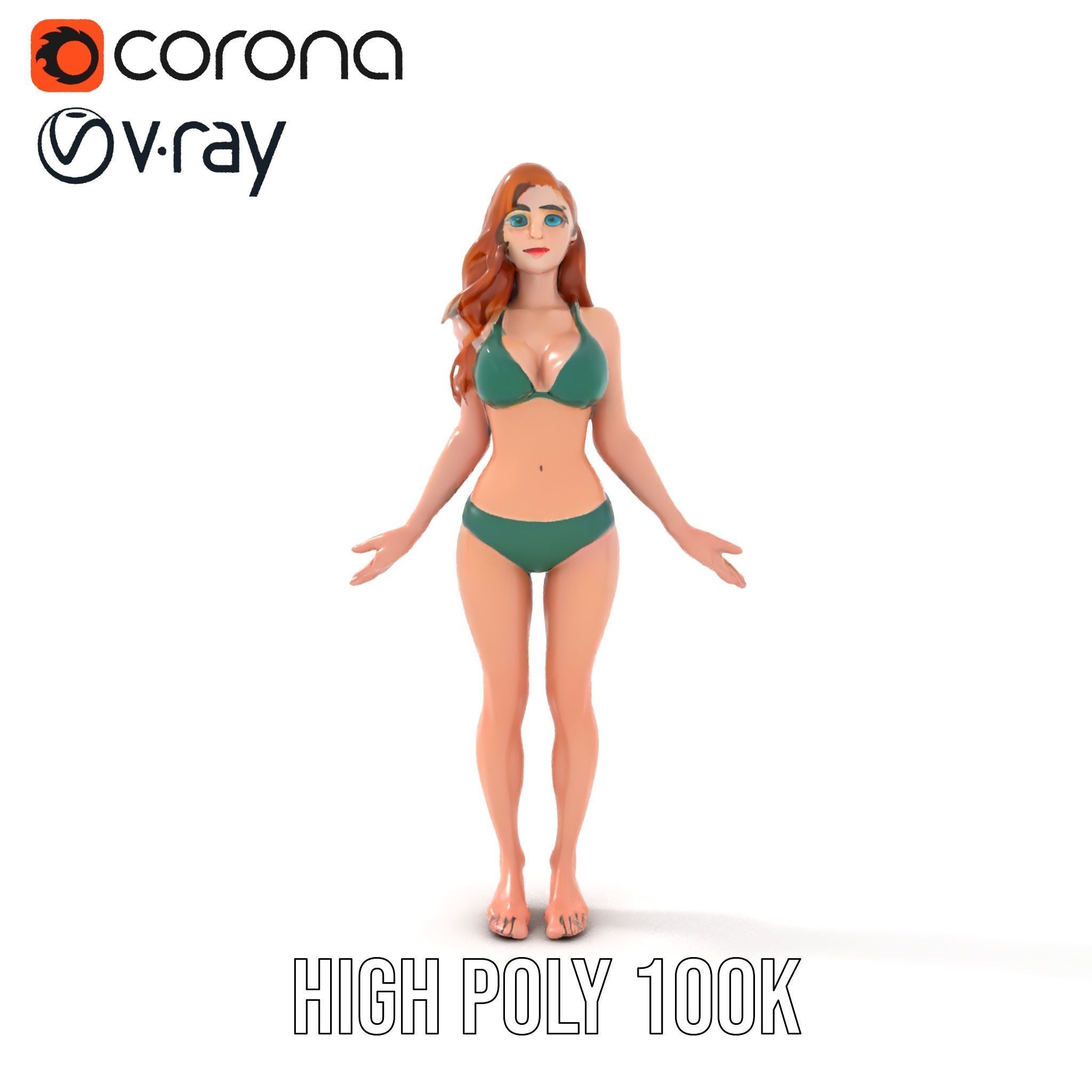 Animated Beachwear Female Character Model Rigged and Animated Low-poly 3D model_25