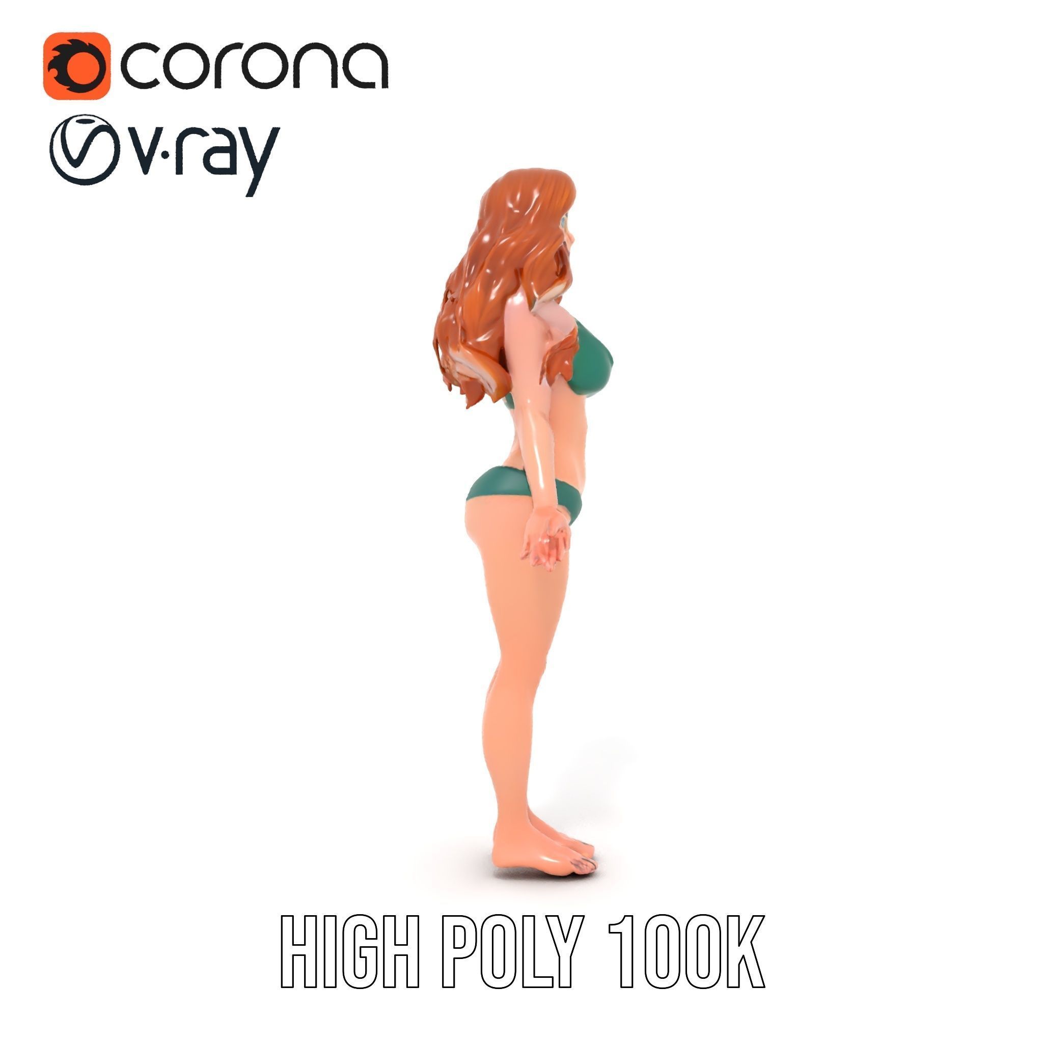 Animated Beachwear Female Character Model Rigged and Animated Low-poly 3D model_28