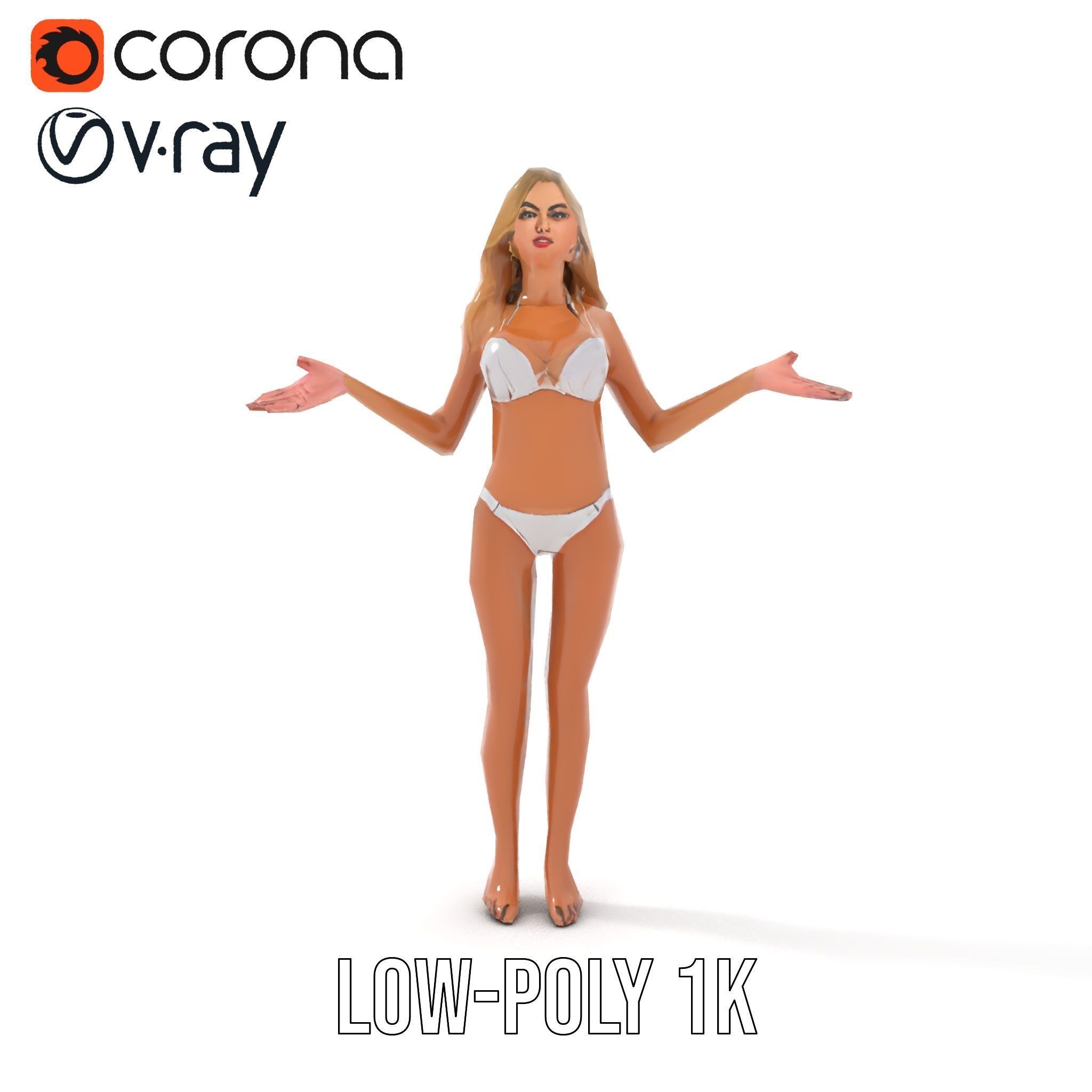 Blonde Female Character Rigged and Animated D Model Low-poly 3D model_14