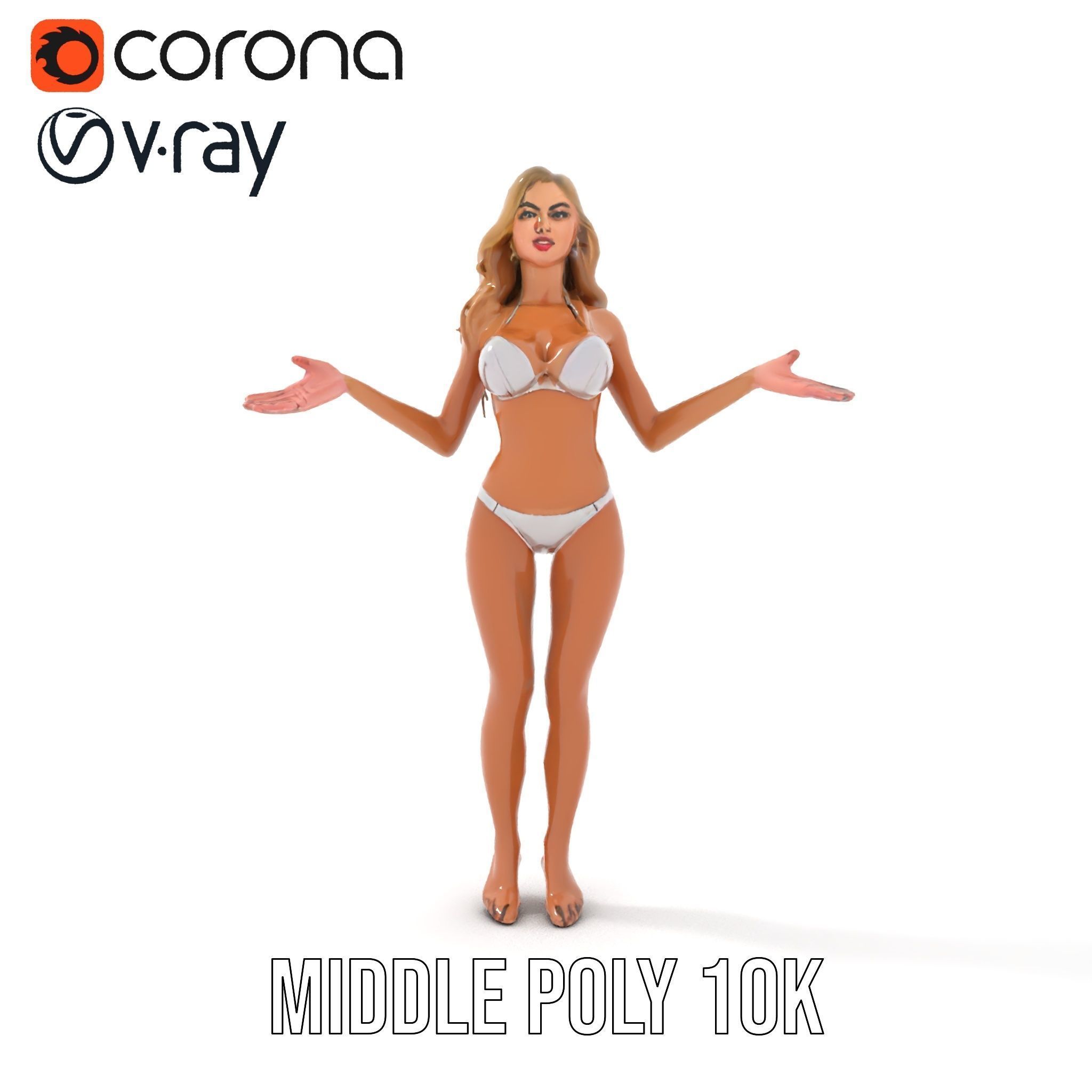 Blonde Female Character Rigged and Animated D Model Low-poly 3D model_24