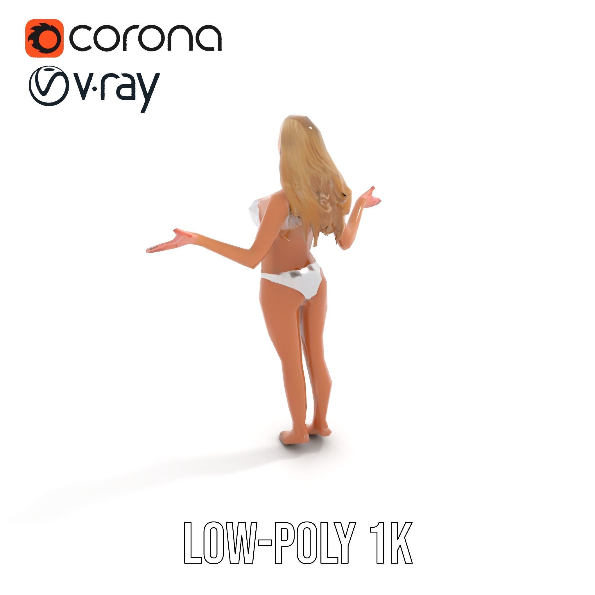 Blonde Female Character Rigged and Animated D Model Low-poly 3D model_8