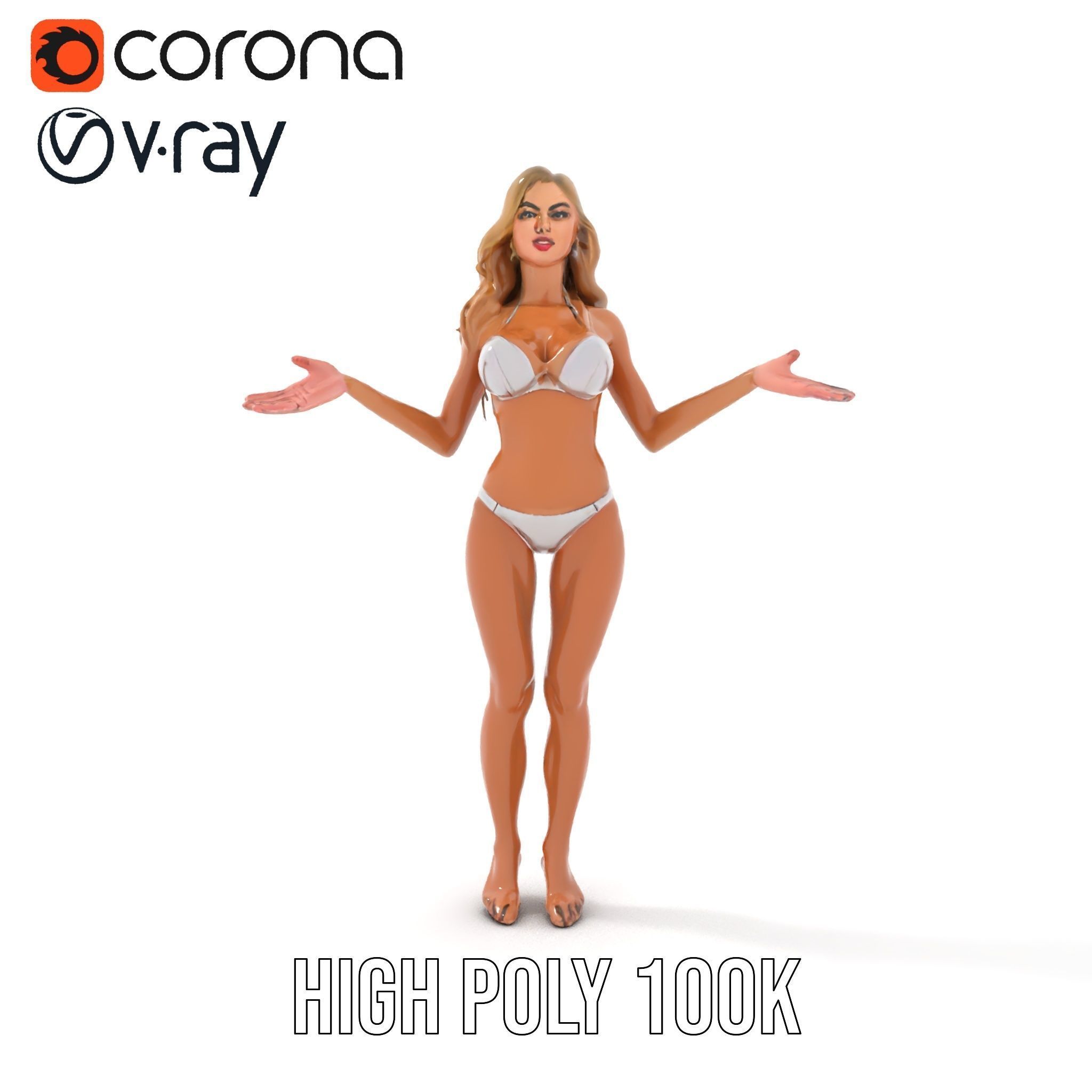 Blonde Female Character Rigged and Animated D Model Low-poly 3D model_29