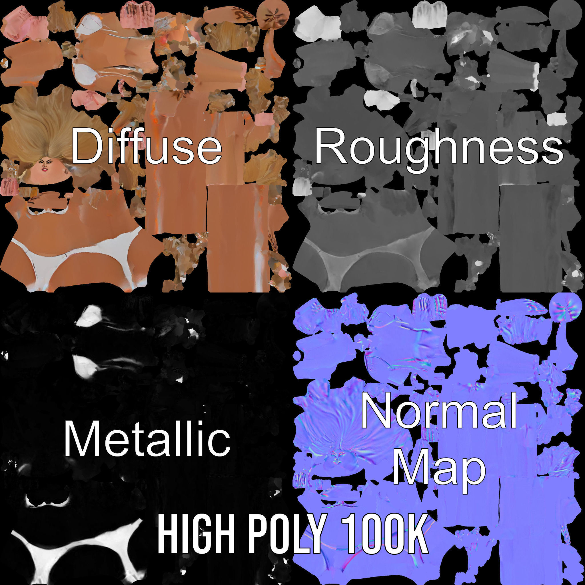 Blonde Female Character Rigged and Animated D Model Low-poly 3D model_3